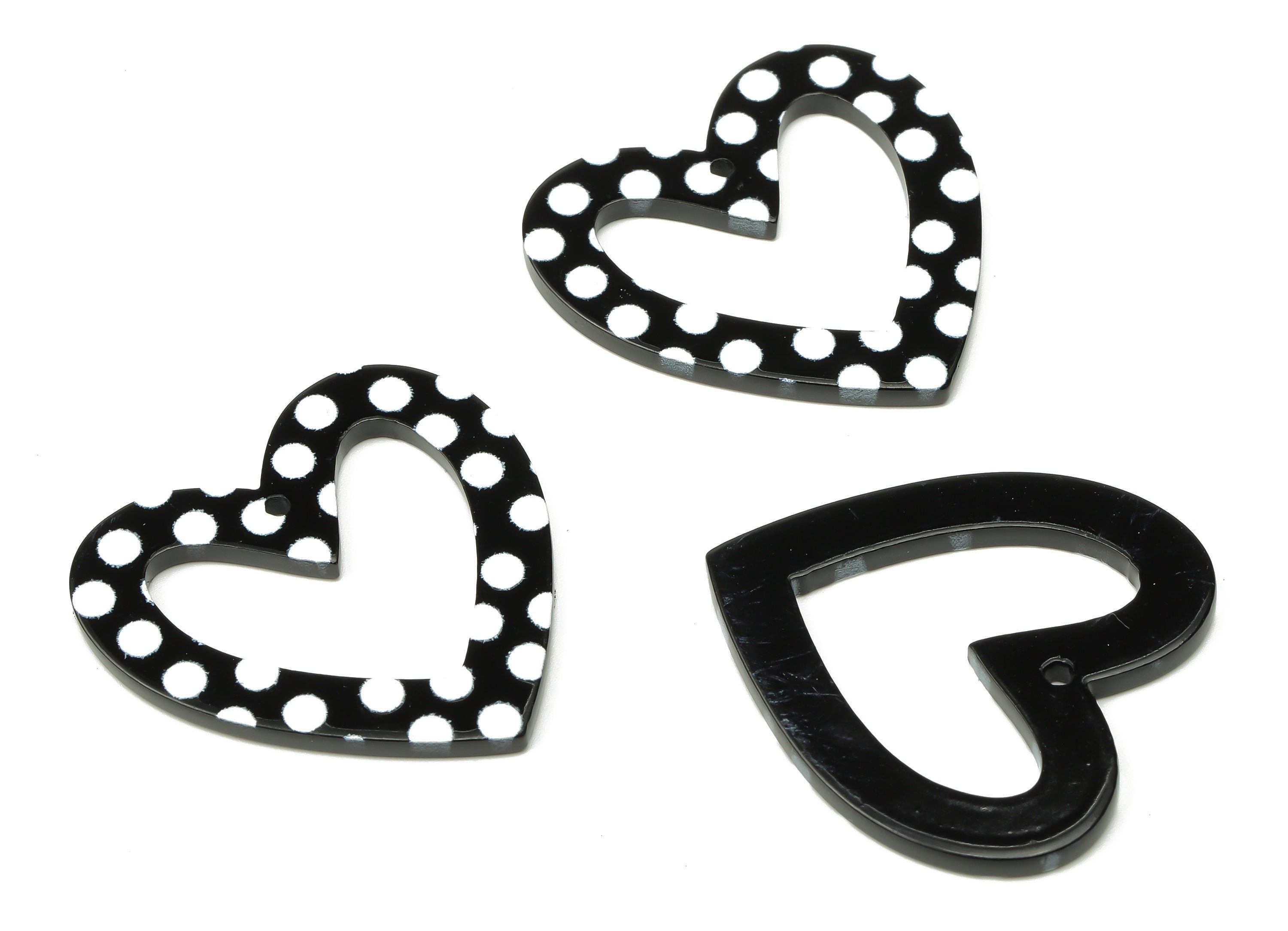 Acrylic Heart Earrings Charm - Polka Dot Heart Pendant Charm - Earring Findings - Black White Heart Acrylic Charms - 34.06×34×2.3mm - AC2506 - DOMEDBAZAAR