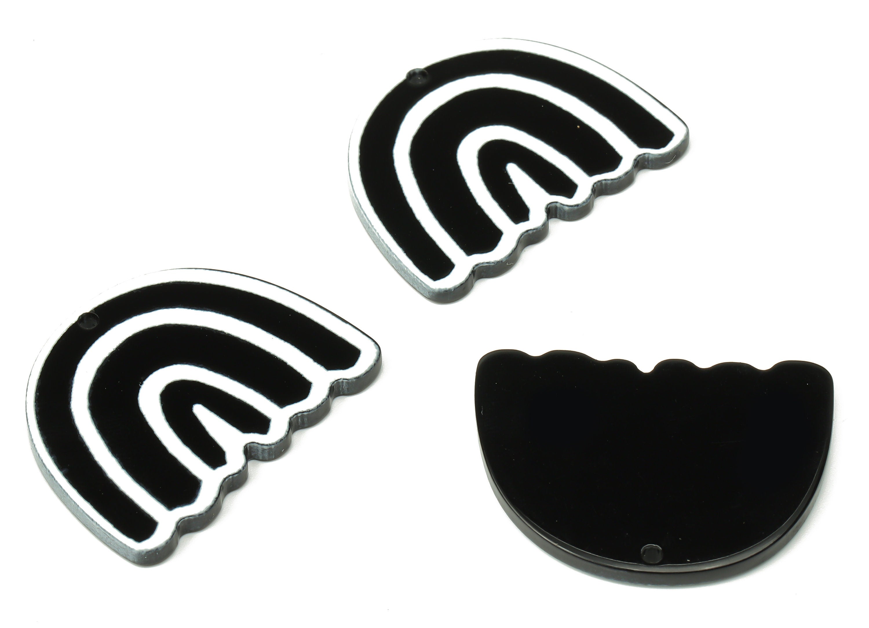 Acrylic Domed Rainbow Earrings Charm - Black and White Rainbow Pendants Charms - Jewelry Supplies - 32.96×25.83×2.17mm - AC2507 - DOMEDBAZAAR