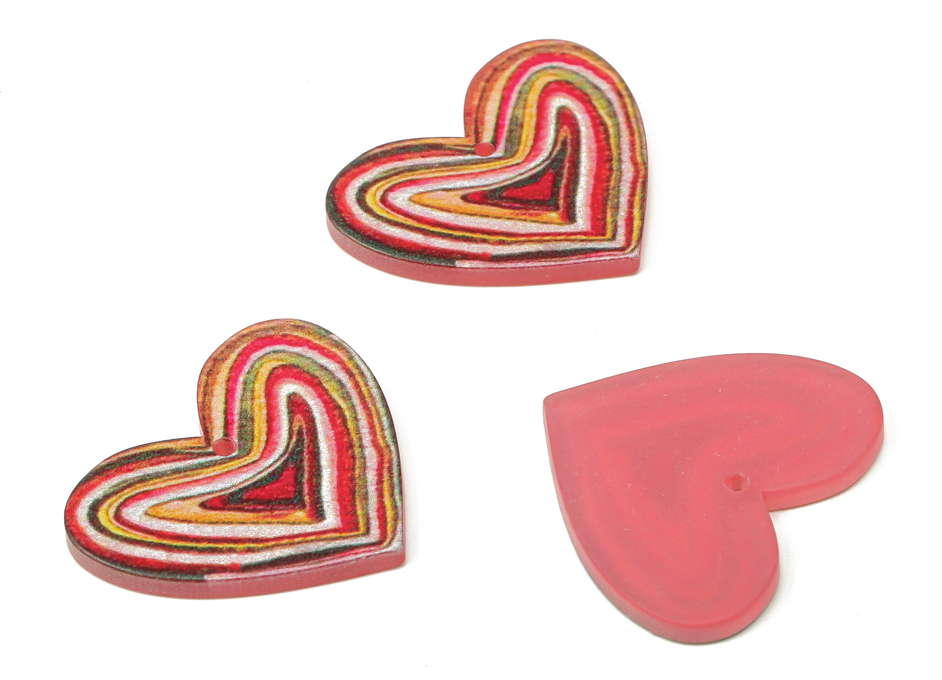 Acrylic Heart Earrings Charm - Rainbow Heart Pendant Charm - Earring Findings - Jewelry Making Supplies - 31.85×37.14×2.67mm - AC2511 - DOMEDBAZAAR