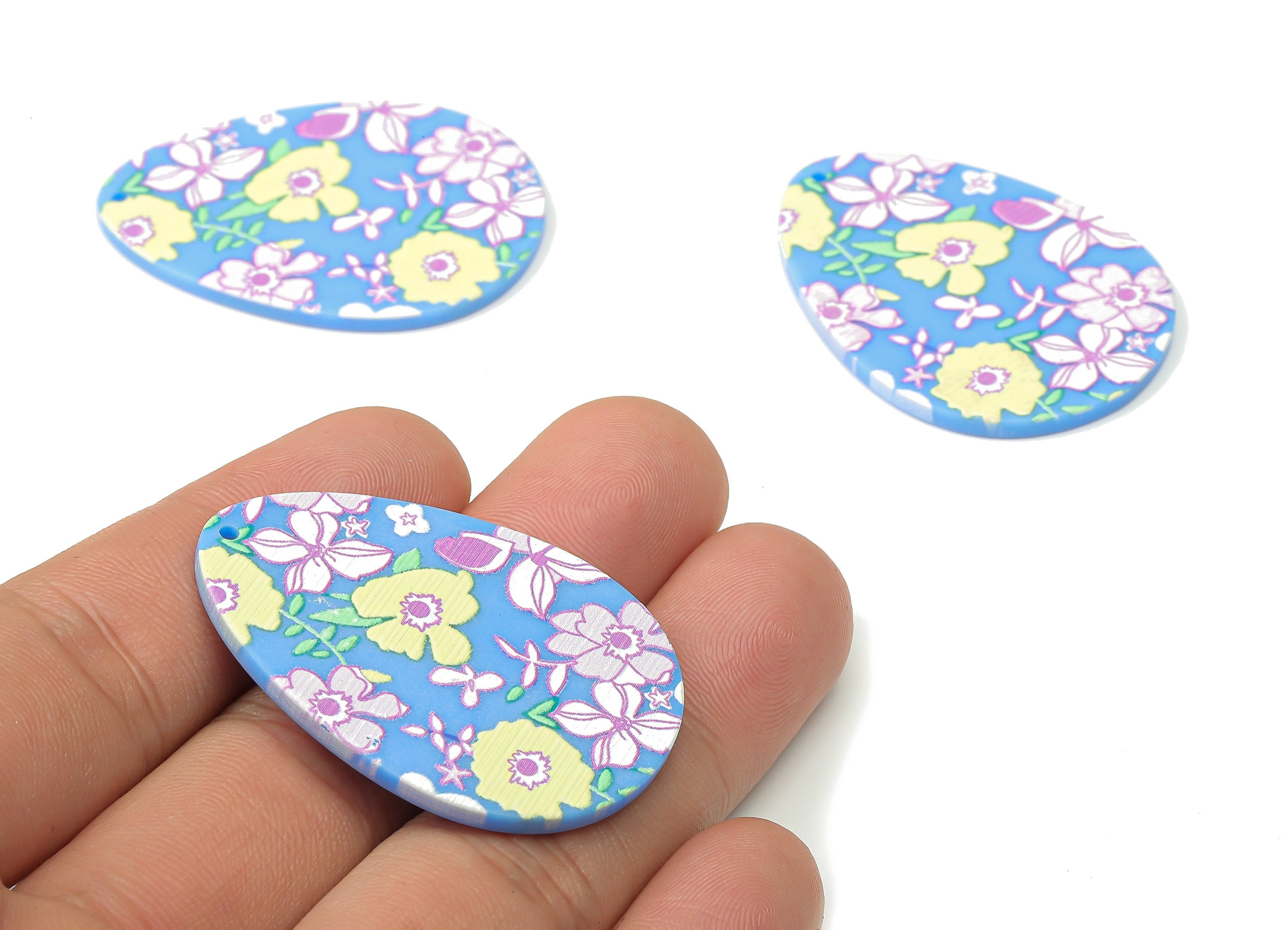 Acrylic Drop Earring Charms - Flower Printed Textured Pendants Charm -Jewelry Findings  - 42.76×31.47×2.03mm- AC2514A - DOMEDBAZAAR