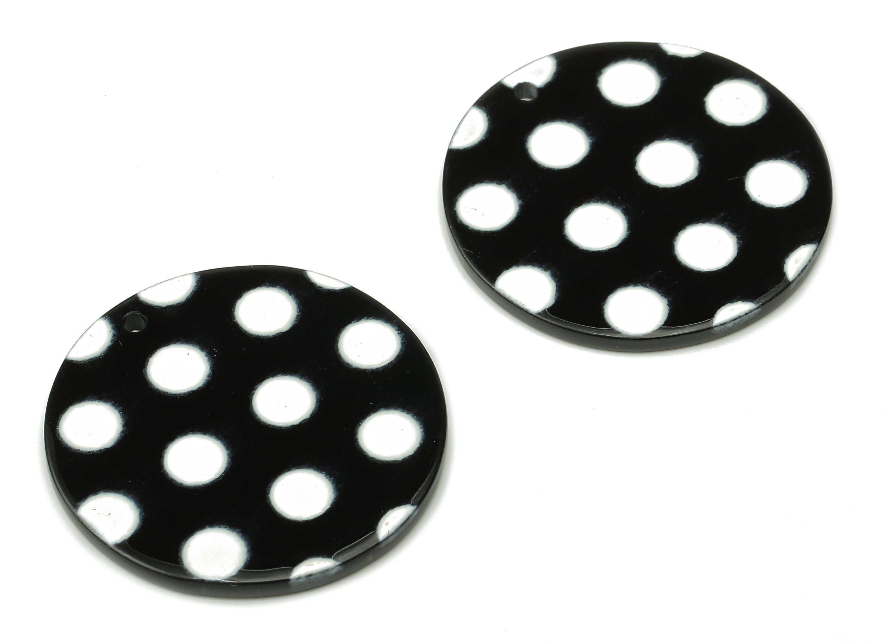 Acrylic Round Disc Earrings Charm - Black and White Polka Dot Pendant Charm - Earring Findings - Jewelry Supplies - 29.1×29.1×2.5mm- AC2517B - DOMEDBAZAAR