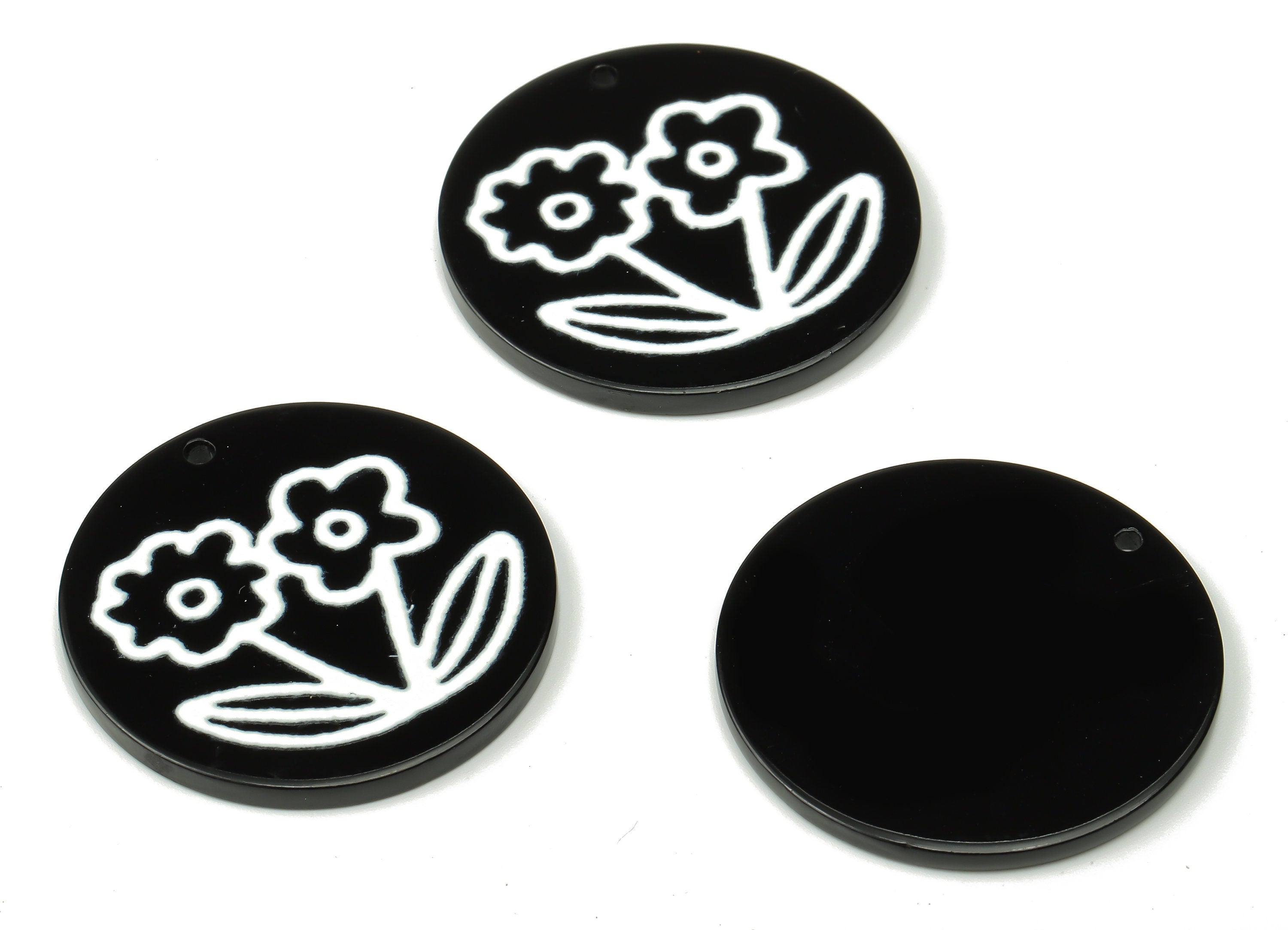 Acrylic Round Flower Earring Charm - Black and White Circle Pendant Charm - Jewelry Findings - Jewelry Supplies - 29.1×29.1×2.5mm - AC2517C - DOMEDBAZAAR