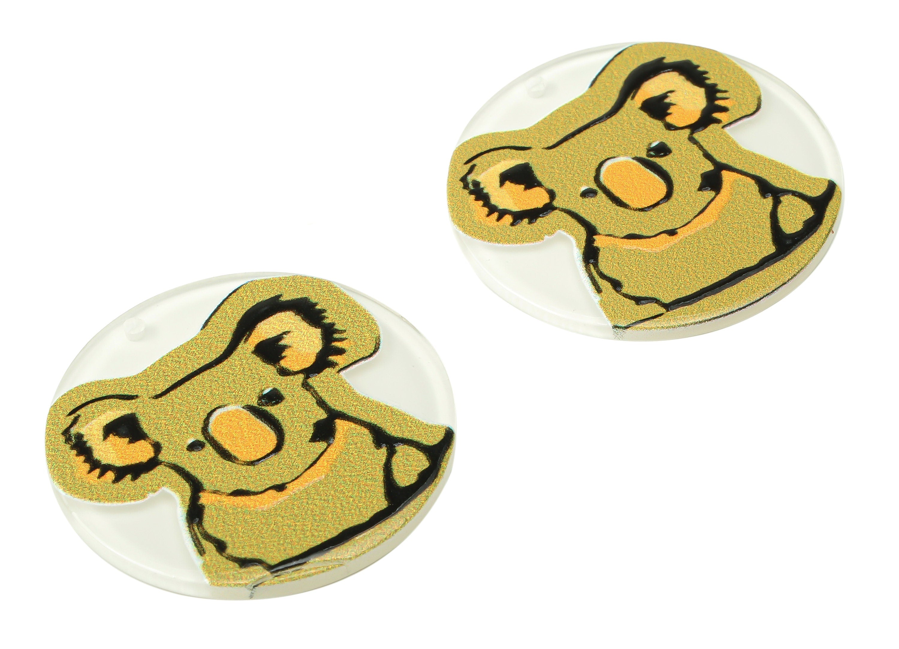 Acrylic Koala Earrings Charms - Yellow Koala Bear Pendant Charm - Animal Resin Charm - Jewelry Making Supplies - 34.83x34.83x2.36mm-AC2518C - DOMEDBAZAAR