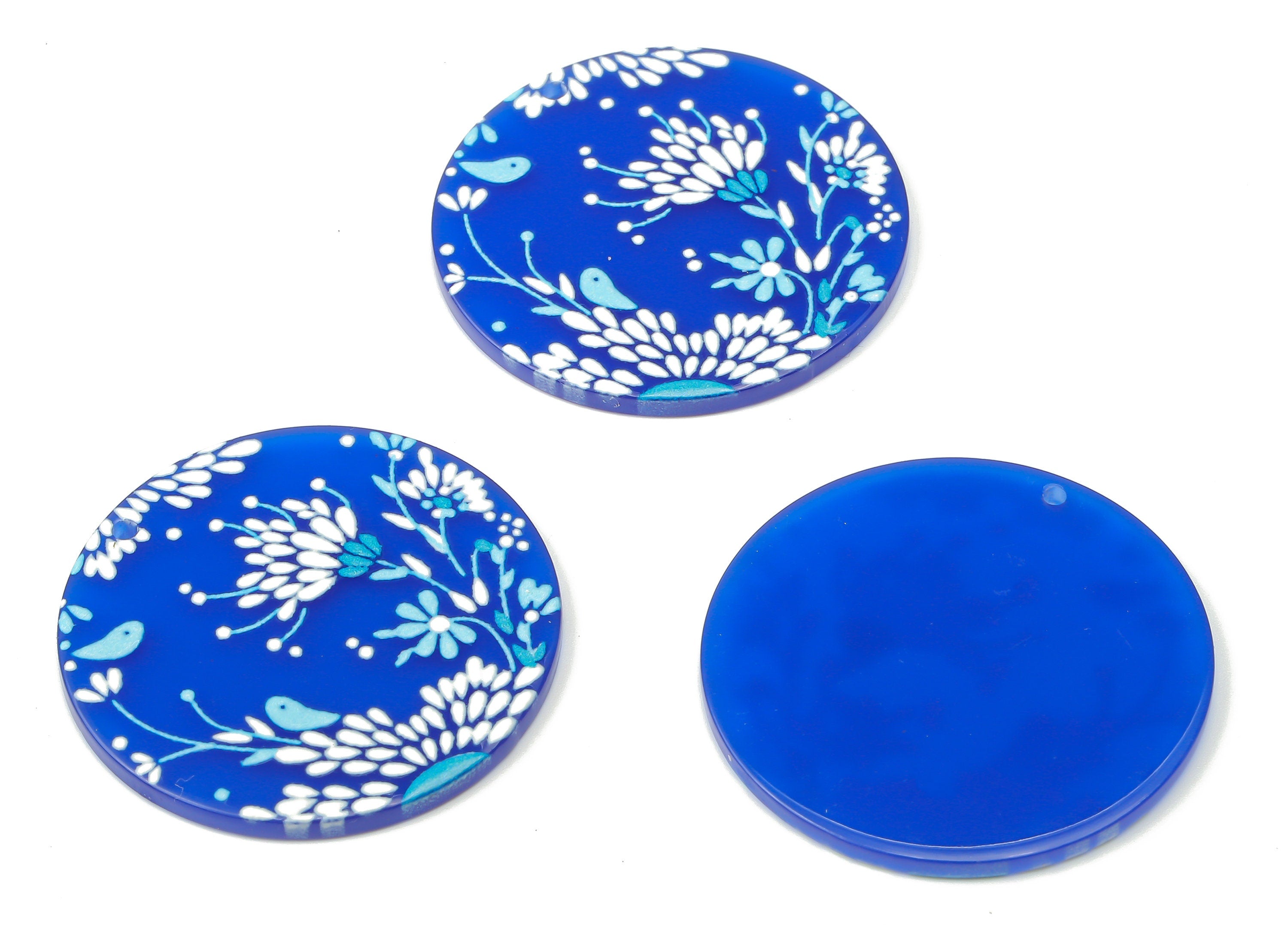 Acrylic Round Flower Earrings Charm - Blue Flower Circle Pendents  - Jewelry DIY Making Supplies - 36.86x36.86x2.3mm- AC2519A - DOMEDBAZAAR