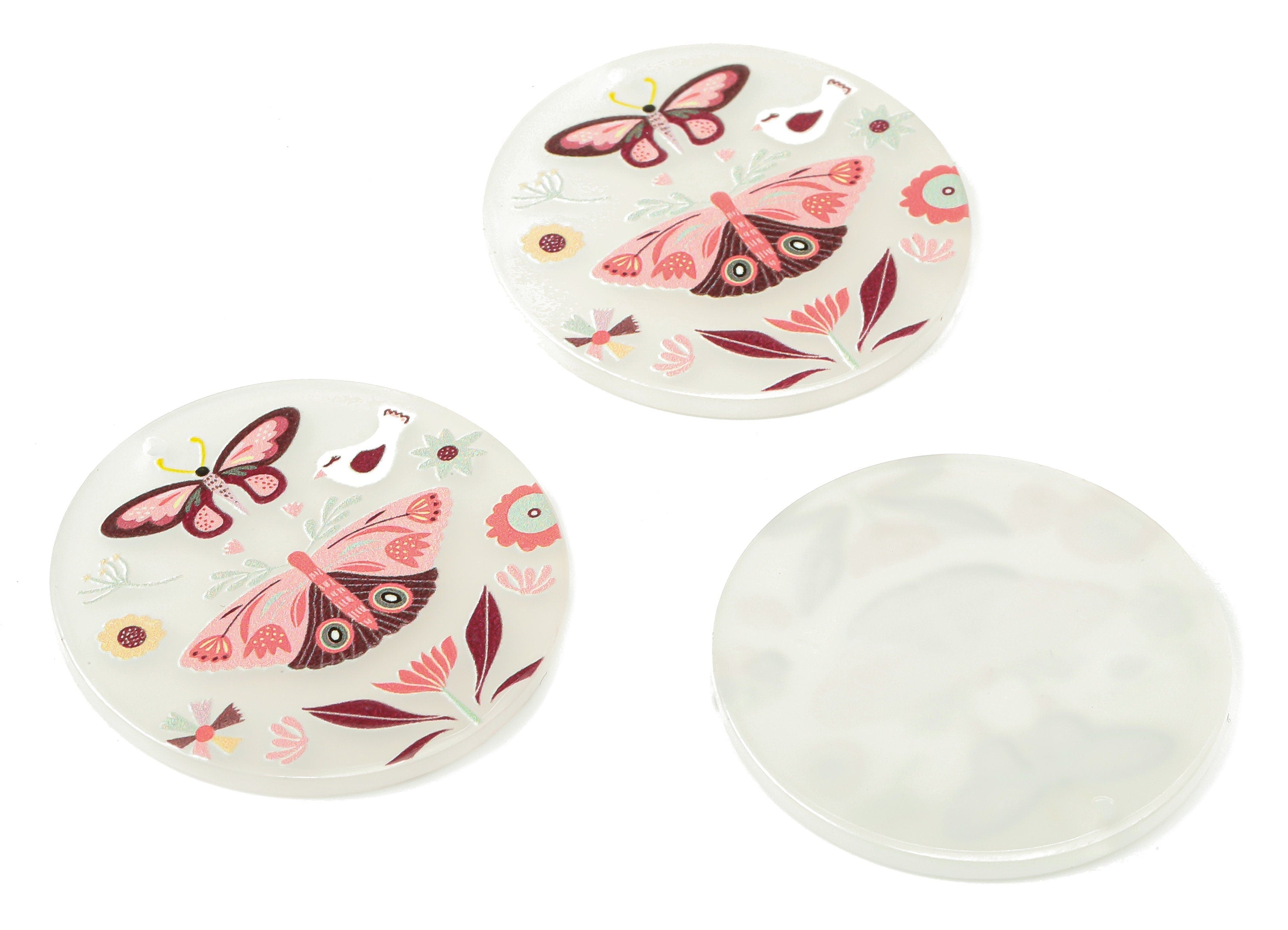Acrylic Moth Round Earring Charms - Butterfly Circle Pendant Charm - Earring Findings - Jewelry Supplies - 36.86x36.86x2.3mm- AC2519D - DOMEDBAZAAR