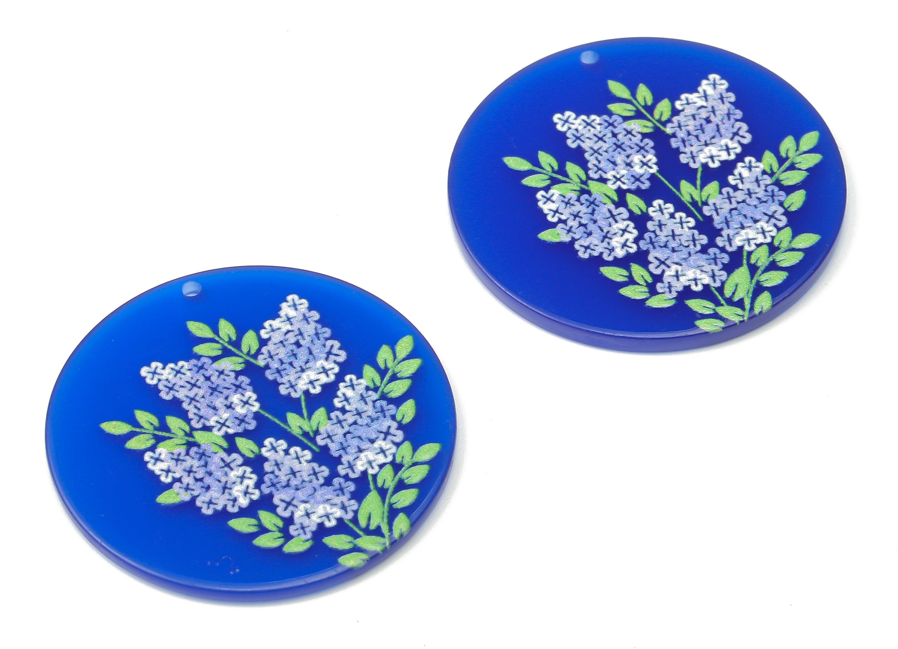 Acrylic Round Flower Earrings Charm - Blue Flower Pendent Charm  - Jewelry DIY Making Supplies - 36.86x36.86x2.3mm - AC2519F - DOMEDBAZAAR