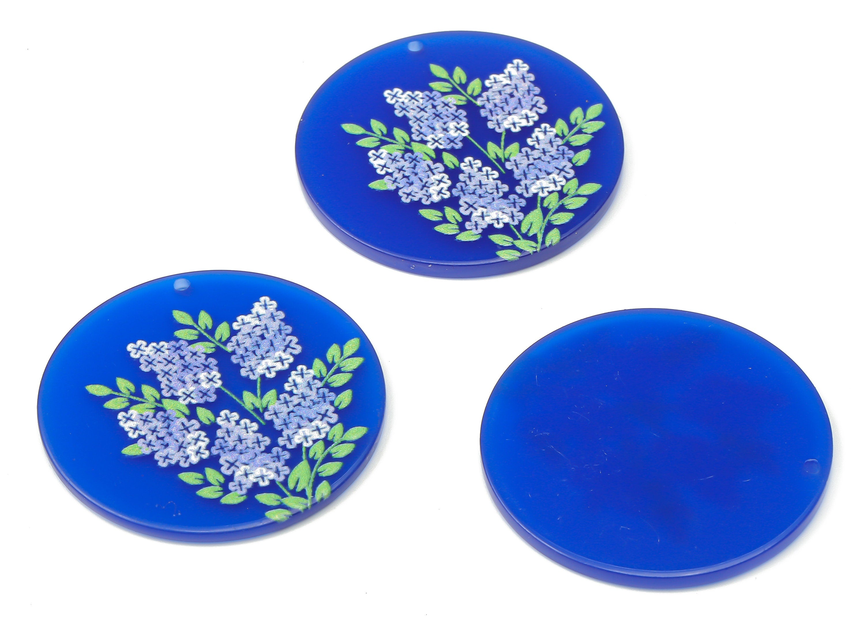 Acrylic Round Flower Earrings Charm - Blue Flower Pendent Charm  - Jewelry DIY Making Supplies - 36.86x36.86x2.3mm - AC2519F - DOMEDBAZAAR