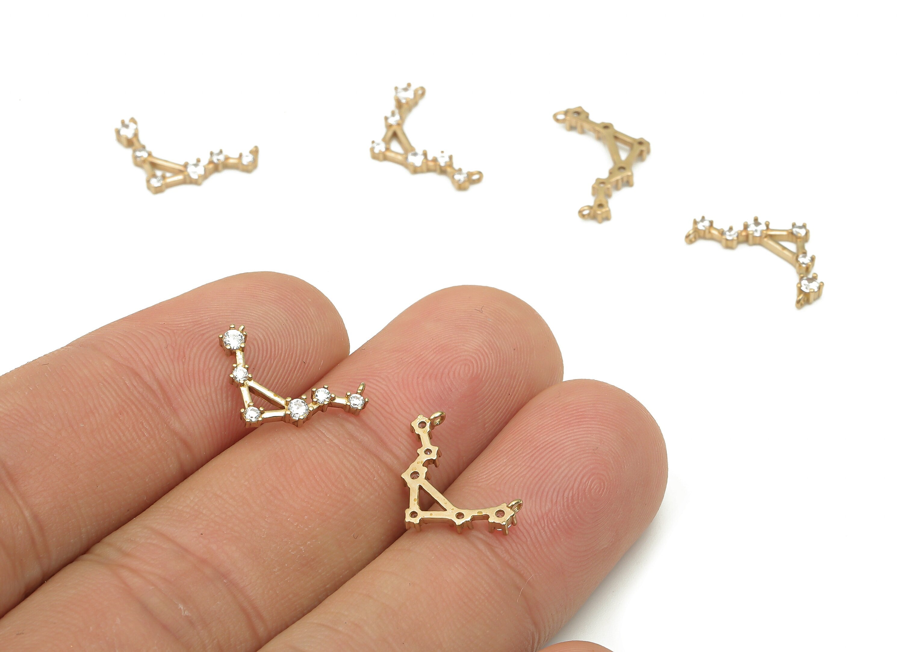 Zodiac Signs Charms - Brass CZ Zodiac Charms - Libra Zodiac Constellation Connector Charms - Celestial Jewelry -16.11x9.15x1.55mm- PP7460 - DOMEDBAZAAR