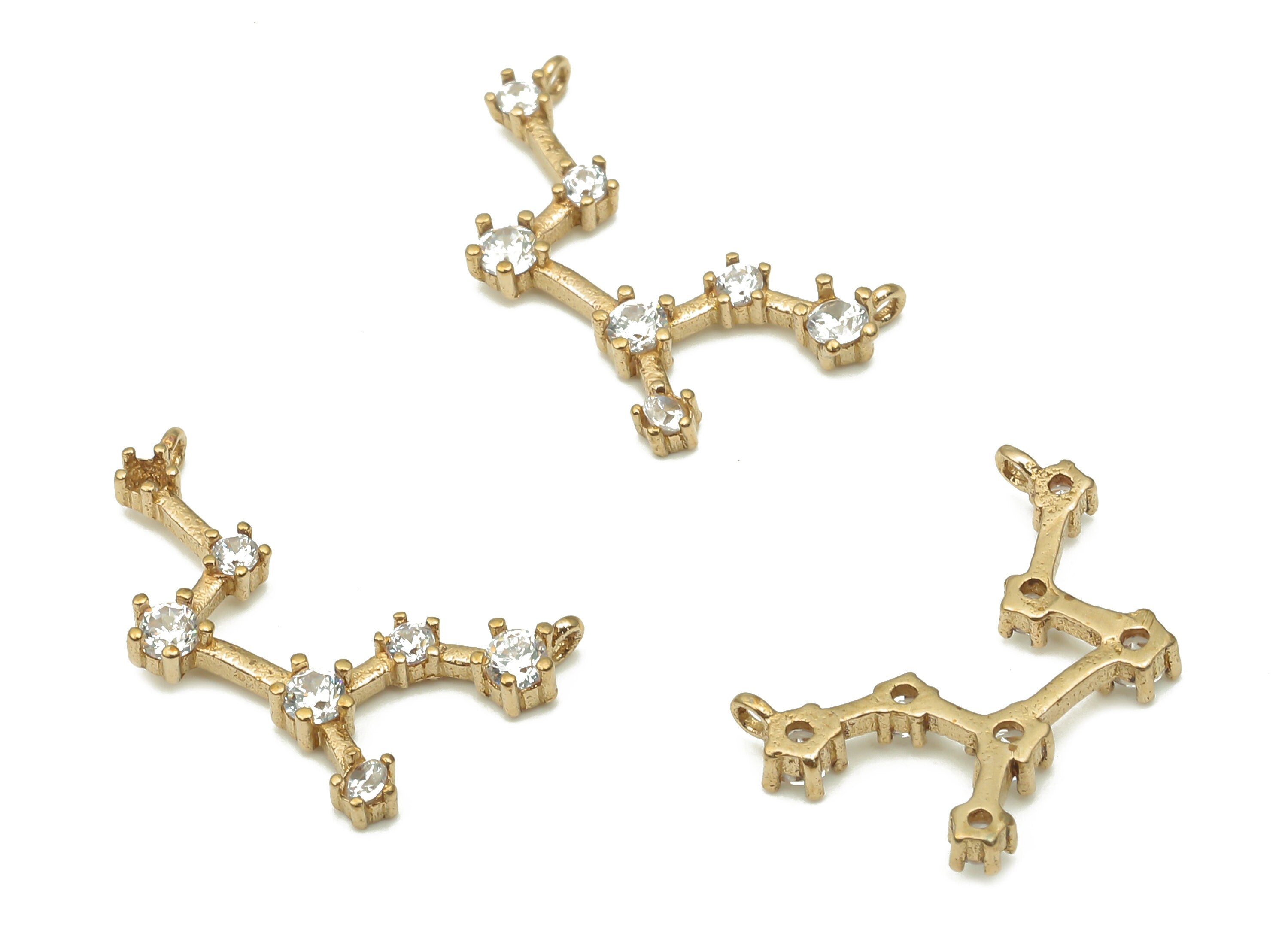 Zodiac Signs Charm - Aquarius Star Signs - Raw Brass CZ Zodiac Charms - Zircon Aquarius Zodiac Constellation - 14.81x10x1.95mm- PP7465 - DOMEDBAZAAR