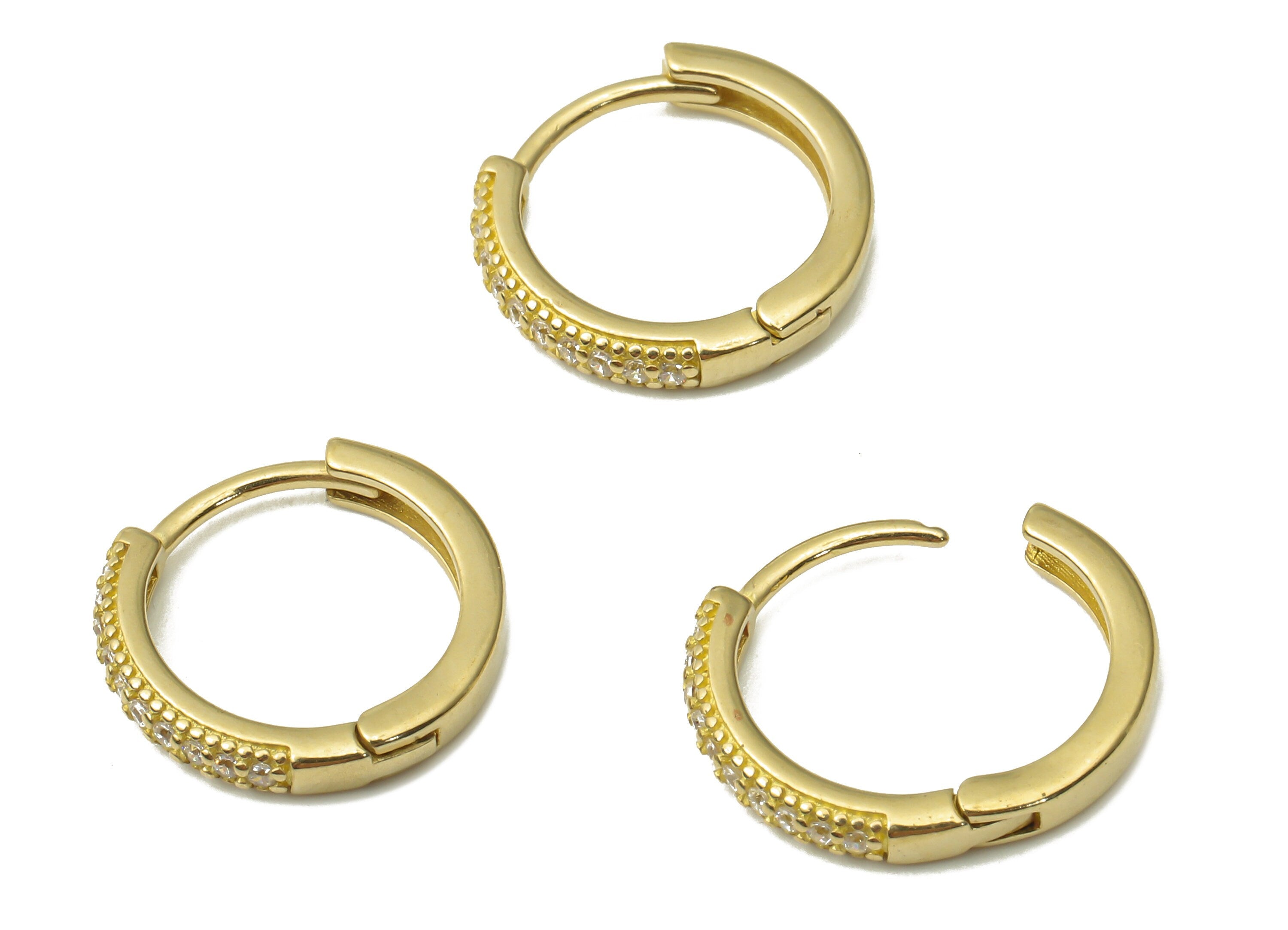 Brass Round Huggie Hoop Earrings - Raw Brass Hoops with Zircons - Earrings Findings - Jewelry Making Supplies -13.98x13.98x2.22mm- PP7477 - DOMEDBAZAAR