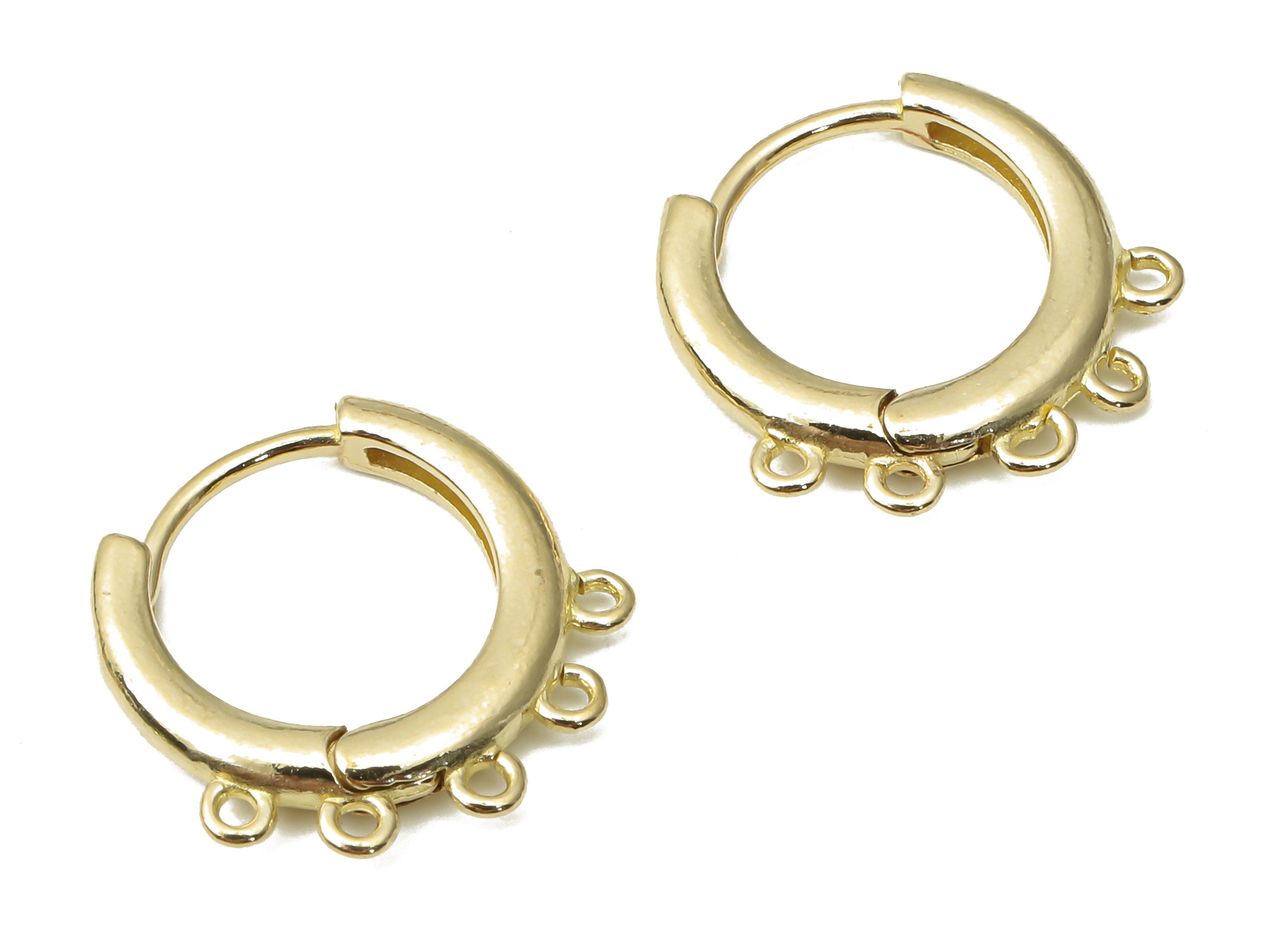 Brass Huggie Hoop Earrings - Raw Brass Round Lever Back Studs - 5 Loops Hoops - Earring Findings - Jewelry Supplies -14.66x14.57x2mm- PP7482 - DOMEDBAZAAR