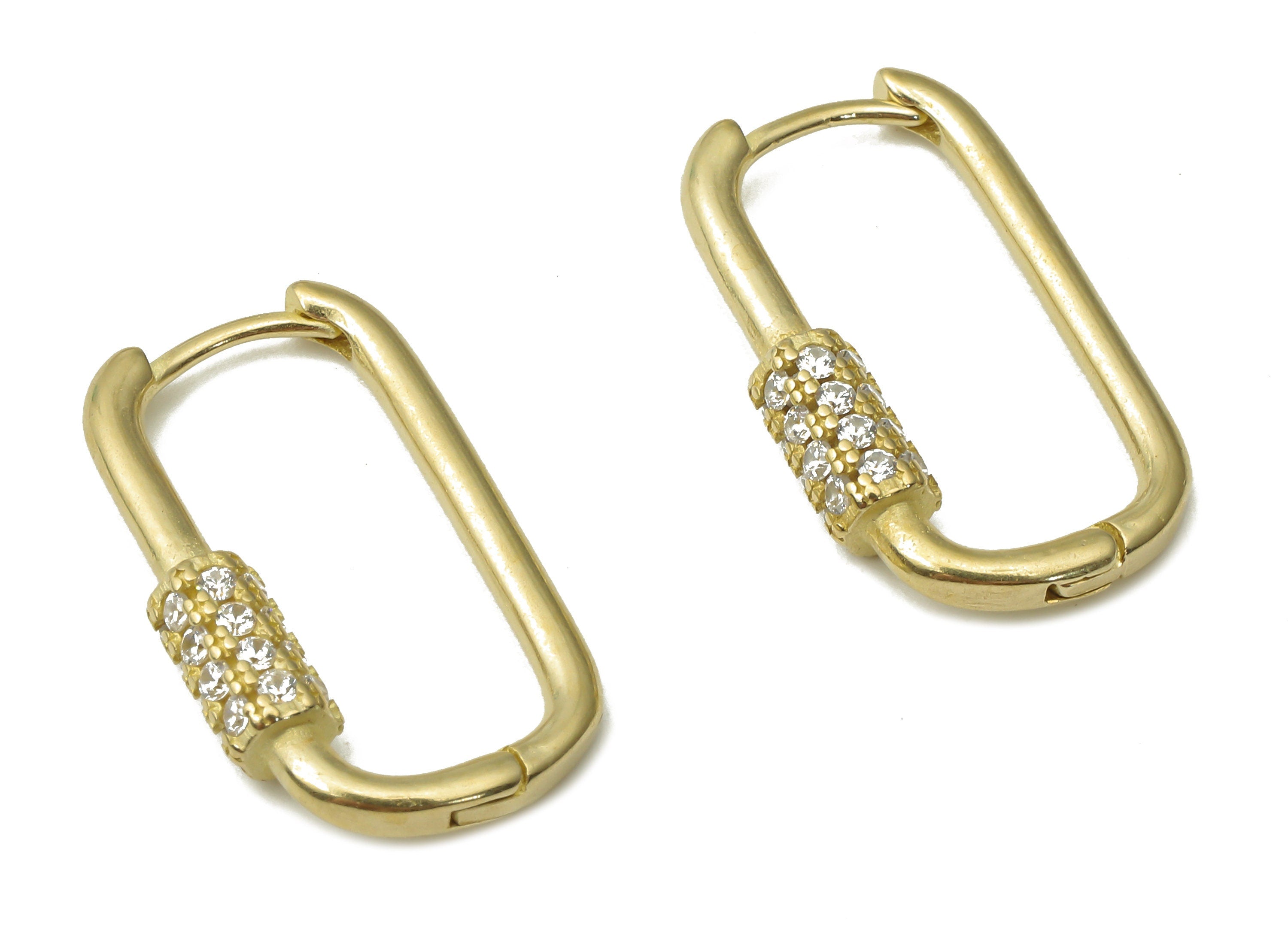 Raw Brass Hoop Earrings - Brass Rectangle Hoop Earring with Zircon - Dainty Hoop Earring - 21.48x12.22x3.6mm - PP7490 - DOMEDBAZAAR