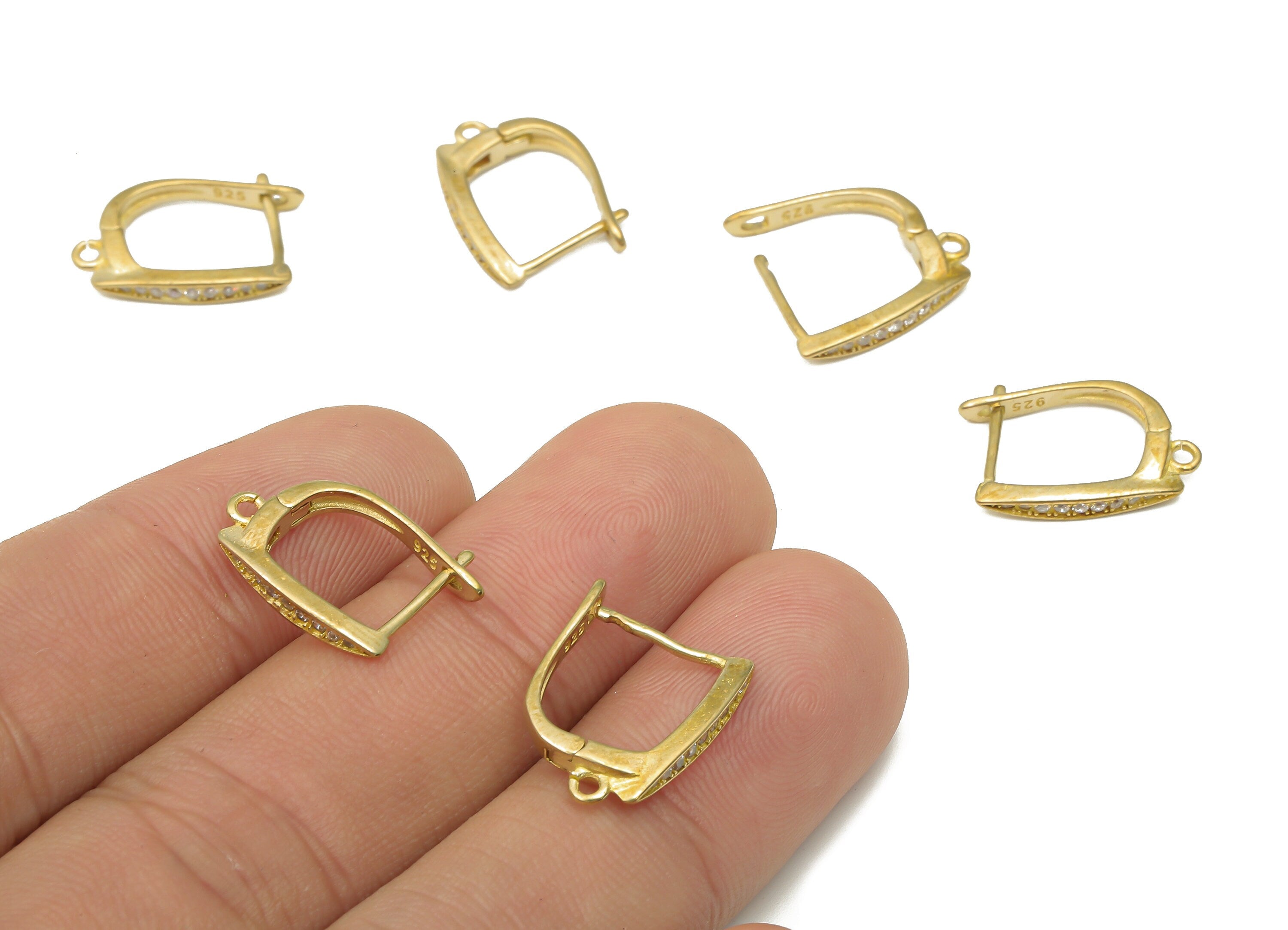 Raw Brass Zircon Stud Earrings - Brass Earrings Stud with Zircons - Dainty Earrings - Jewelry Making Supplies - 15.81x12.54x1.7mm - PP7494 - DOMEDBAZAAR