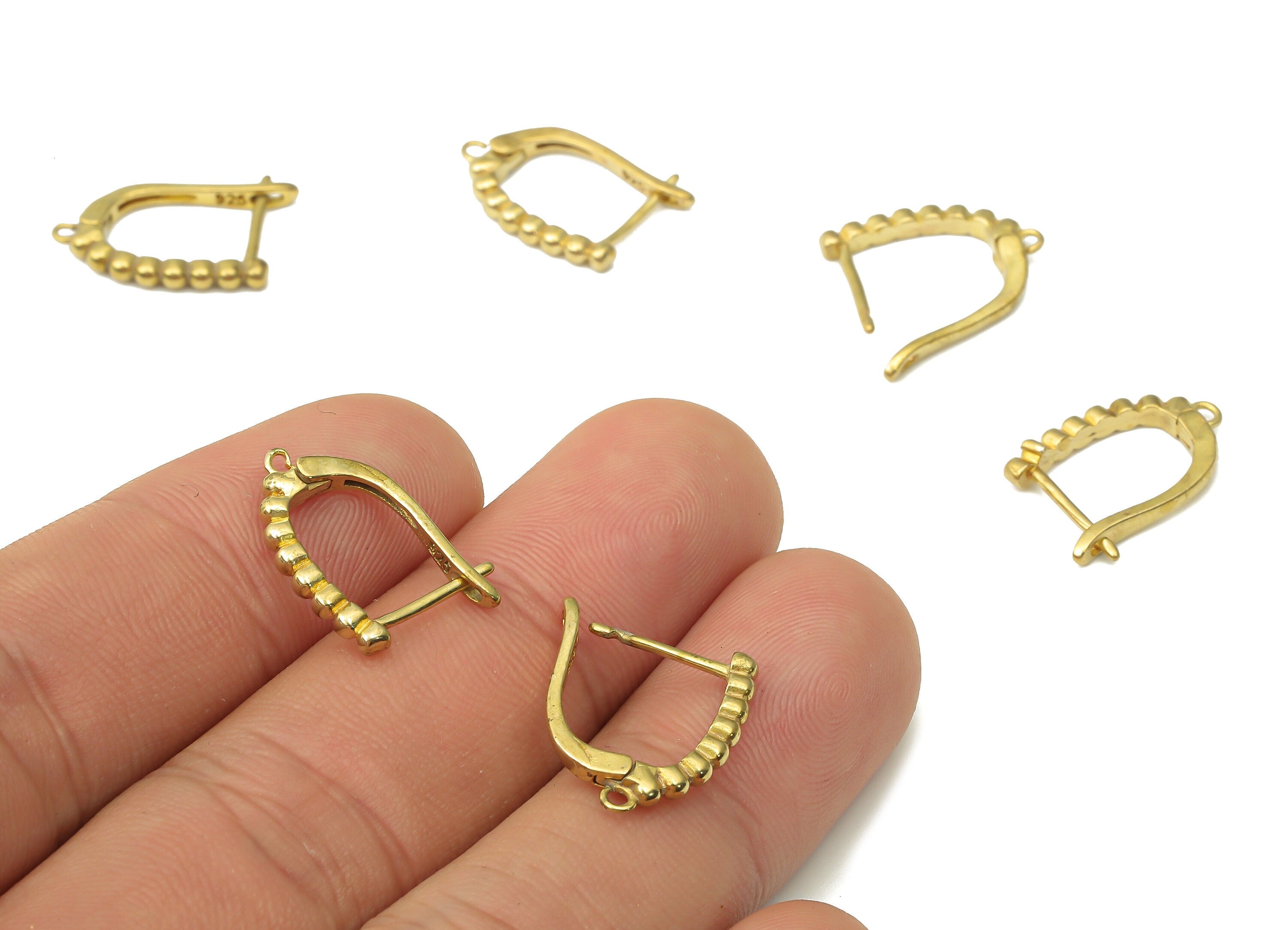 Raw Brass Beaded Earring Stud - Raw Brass Leverback Stud Earrings - Earring Findings - Jewelry Making Supplies - 17.49x12.6x2mm- PP7495 - DOMEDBAZAAR