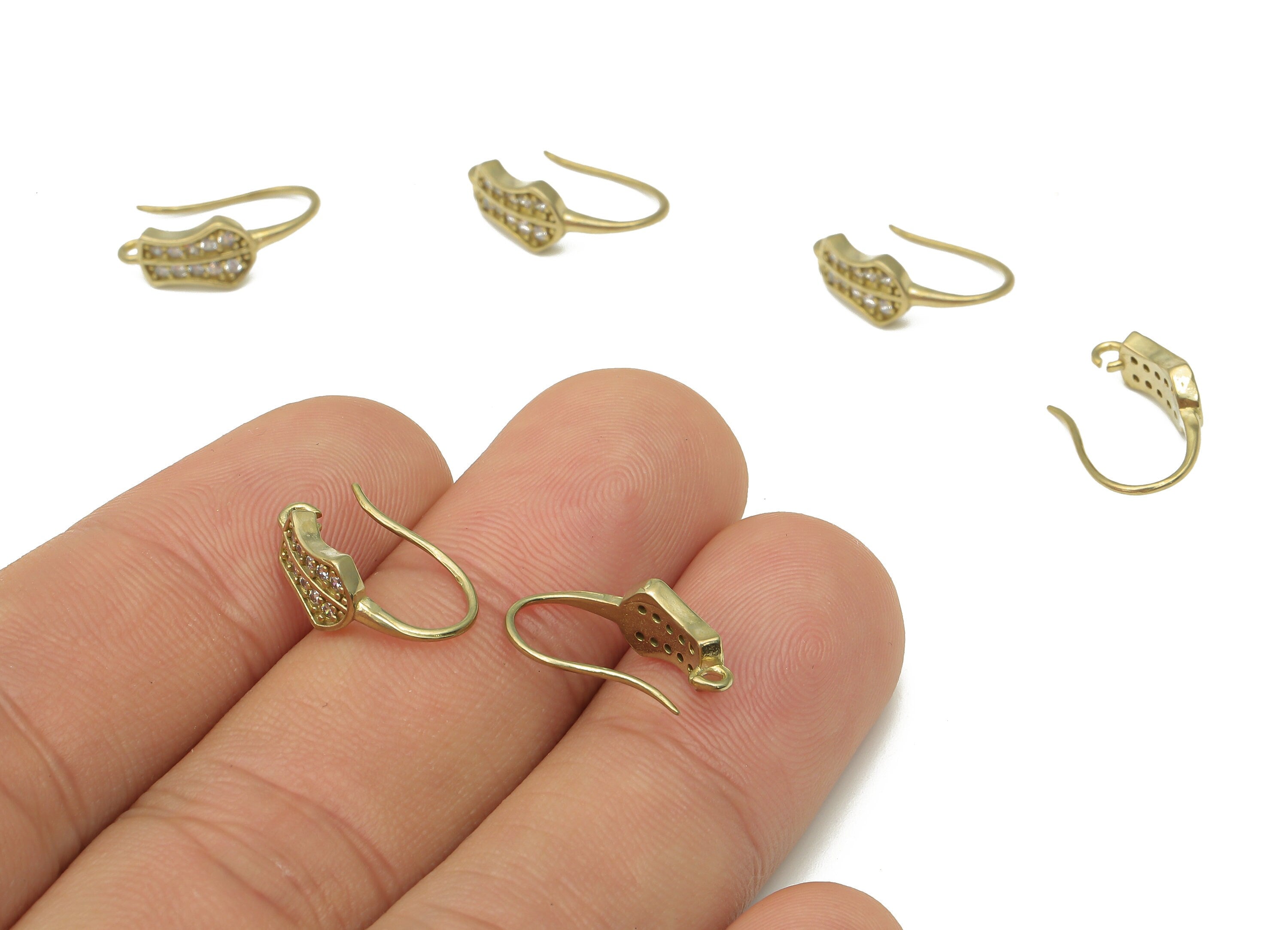 Raw Brass Earring Wire - Zircon Ear Wire - CZ Pave Ear Hook - Jewelry Making Supplies - Brass Earring Findings - 16.5x10.47x1.65mm - PP7499 - DOMEDBAZAAR