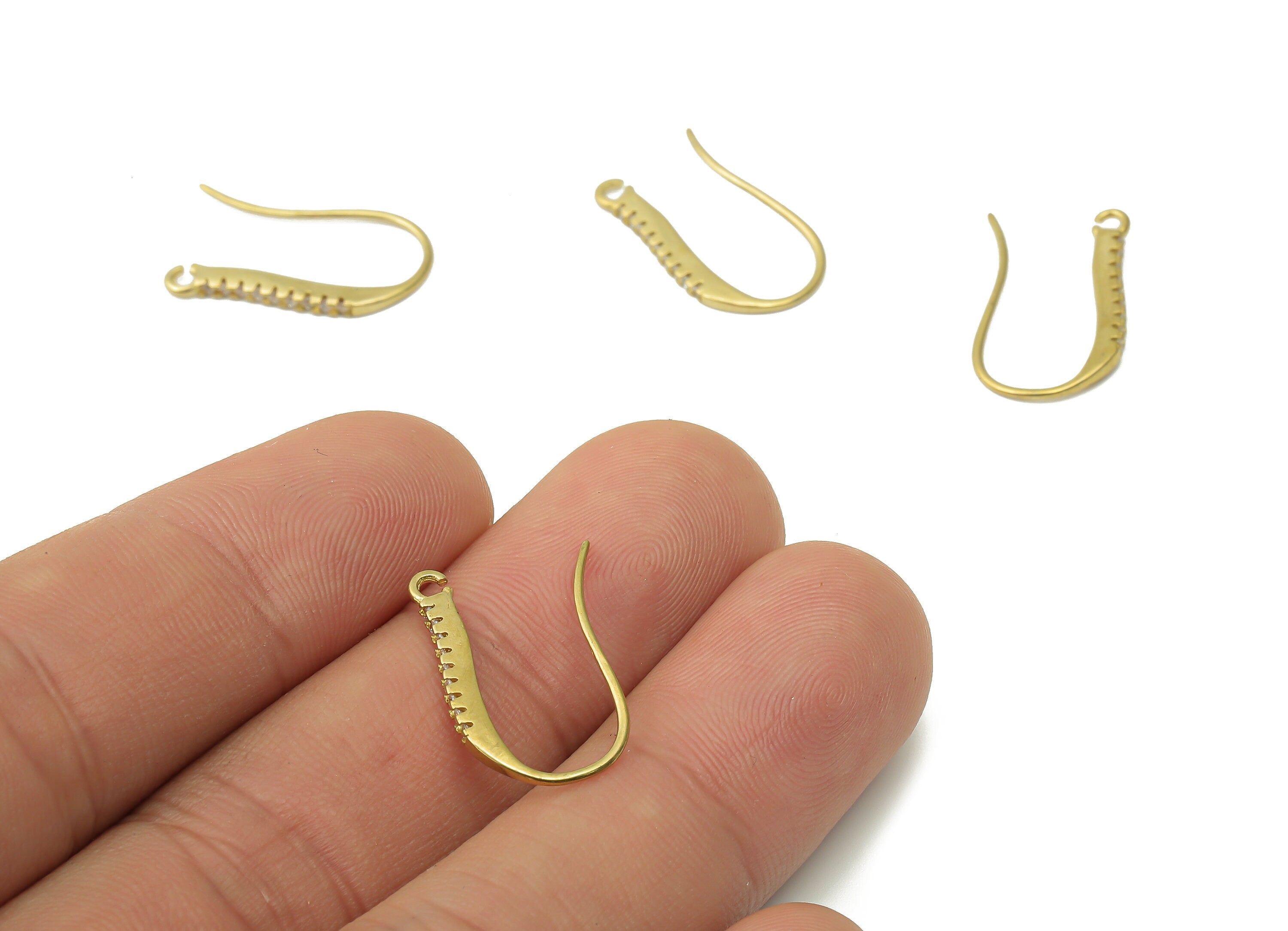 Raw Brass Hook Earrings - Zircon Paved Ear Hooks - Brass Wire Earrings with Open Ring - Jewelry Making Supplies -21.26x9.06x2.3mm- PP7502 - DOMEDBAZAAR