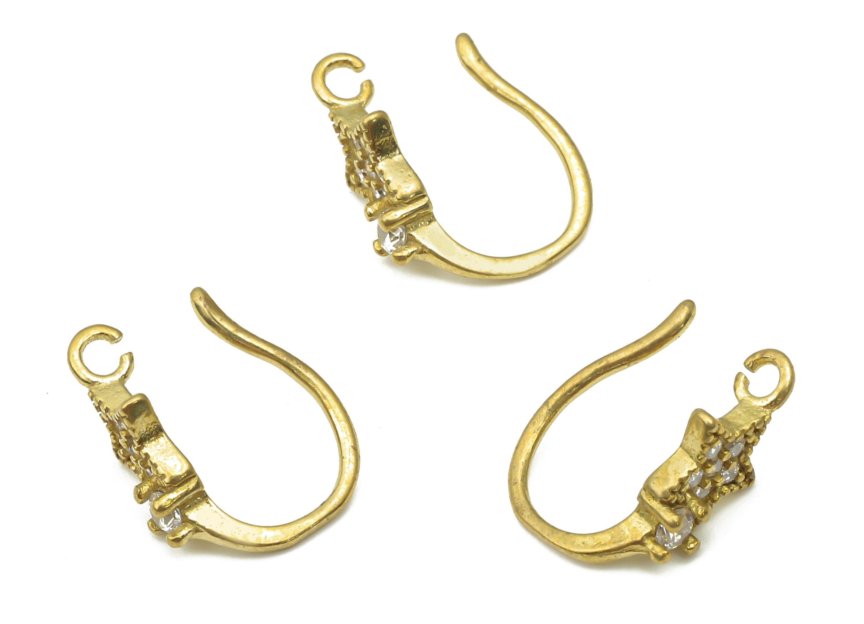 Raw Brass Ear Wires with Star Adornment - Zircon Ear Wires - Brass Wires Open Rings - Jewelry Making Supplies - 13.77x10.58x1.38mm - PP7505 - DOMEDBAZAAR