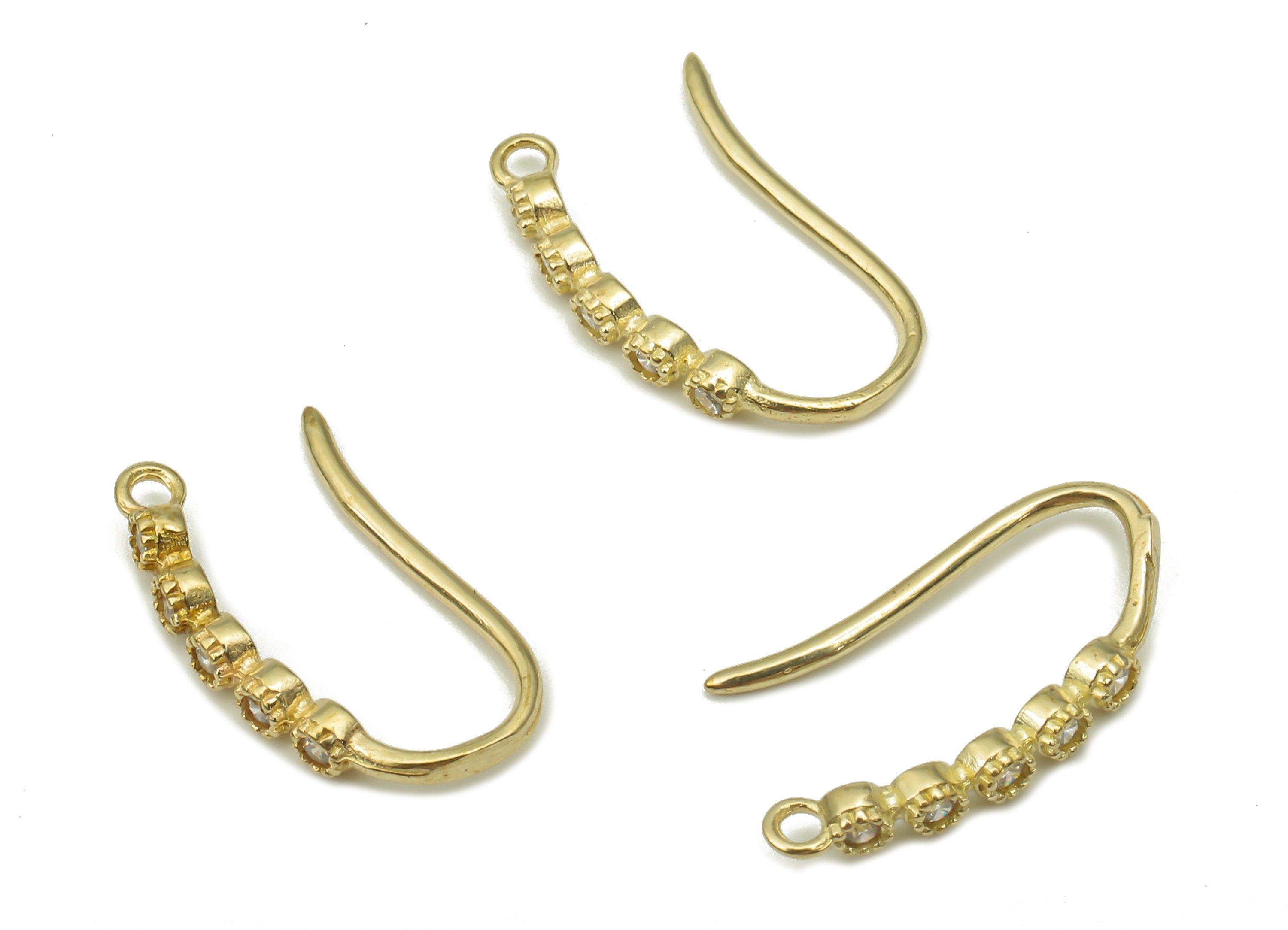 Raw Brass Earring Wire - Zircon Ear Wire - CZ Paved Ear Hook - Brass Earring Findings - 15.22 x 7.4 x 1.44mm - PP7510 - DOMEDBAZAAR