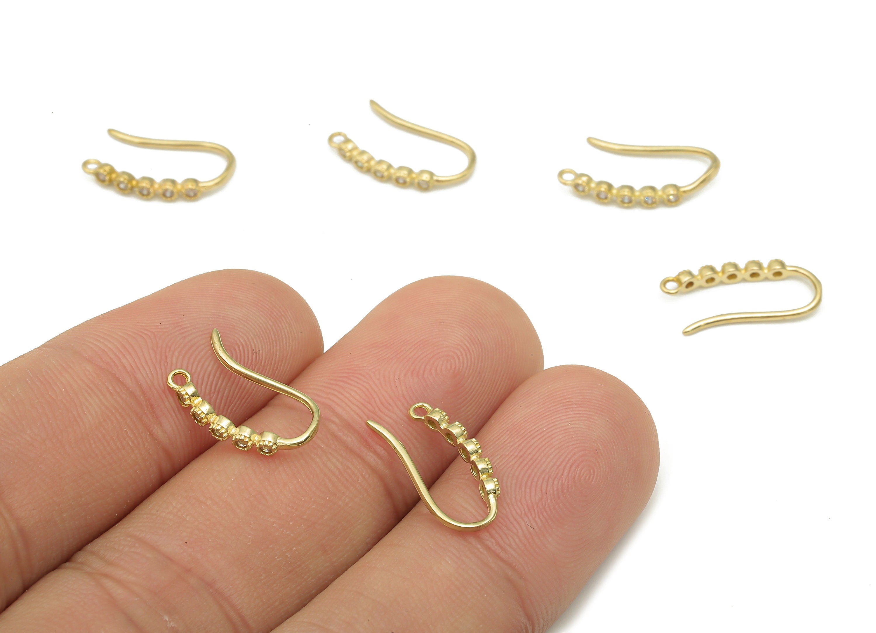Raw Brass Earring Wire - Zircon Ear Wire - CZ Paved Ear Hook - Brass Earring Findings - 15.22 x 7.4 x 1.44mm - PP7510 - DOMEDBAZAAR