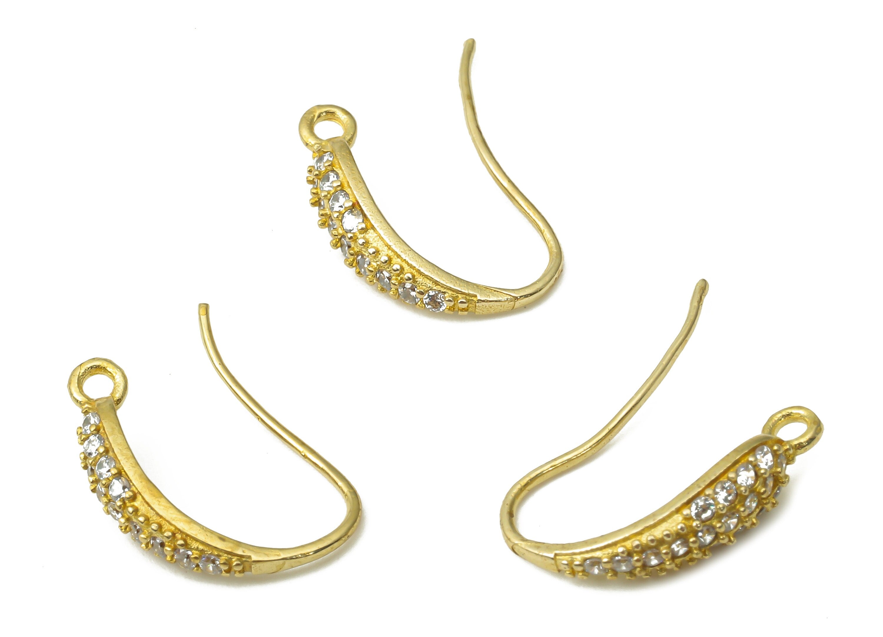 Raw Brass Hook Earrings - Brass Ear Fish Hooks - CZ Paved Ear Hooks - Brass Earring Findings - Jewelry Supplies -15.94x10.87x2.3mm- PP7515 - DOMEDBAZAAR