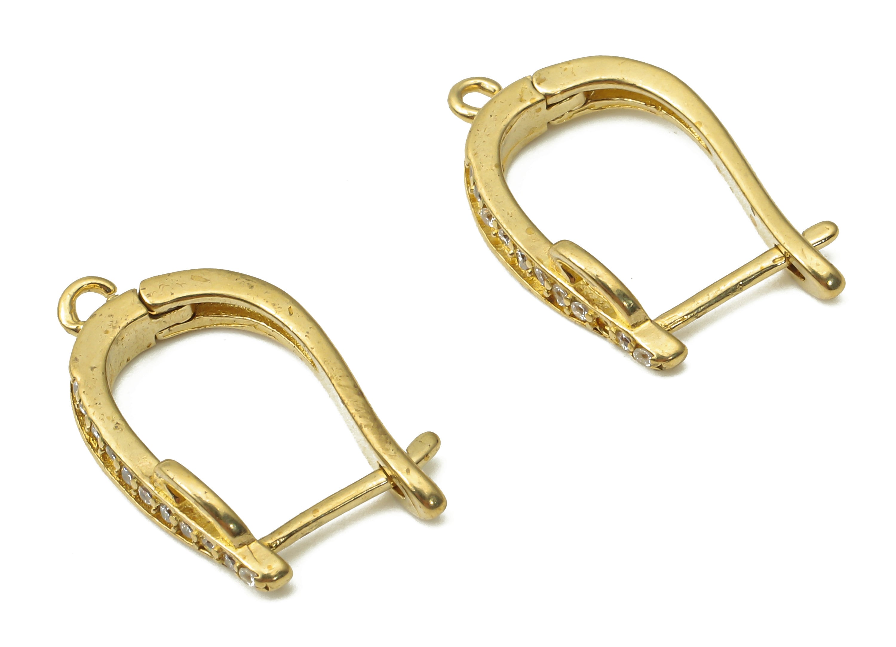 Raw Brass Zircon Stud Earrings - Brass Earrings Stud with Zircons - Dainty Earrings - Jewelry Making Supplies - 17.78x11.9x1.94mm - PP7517 - DOMEDBAZAAR