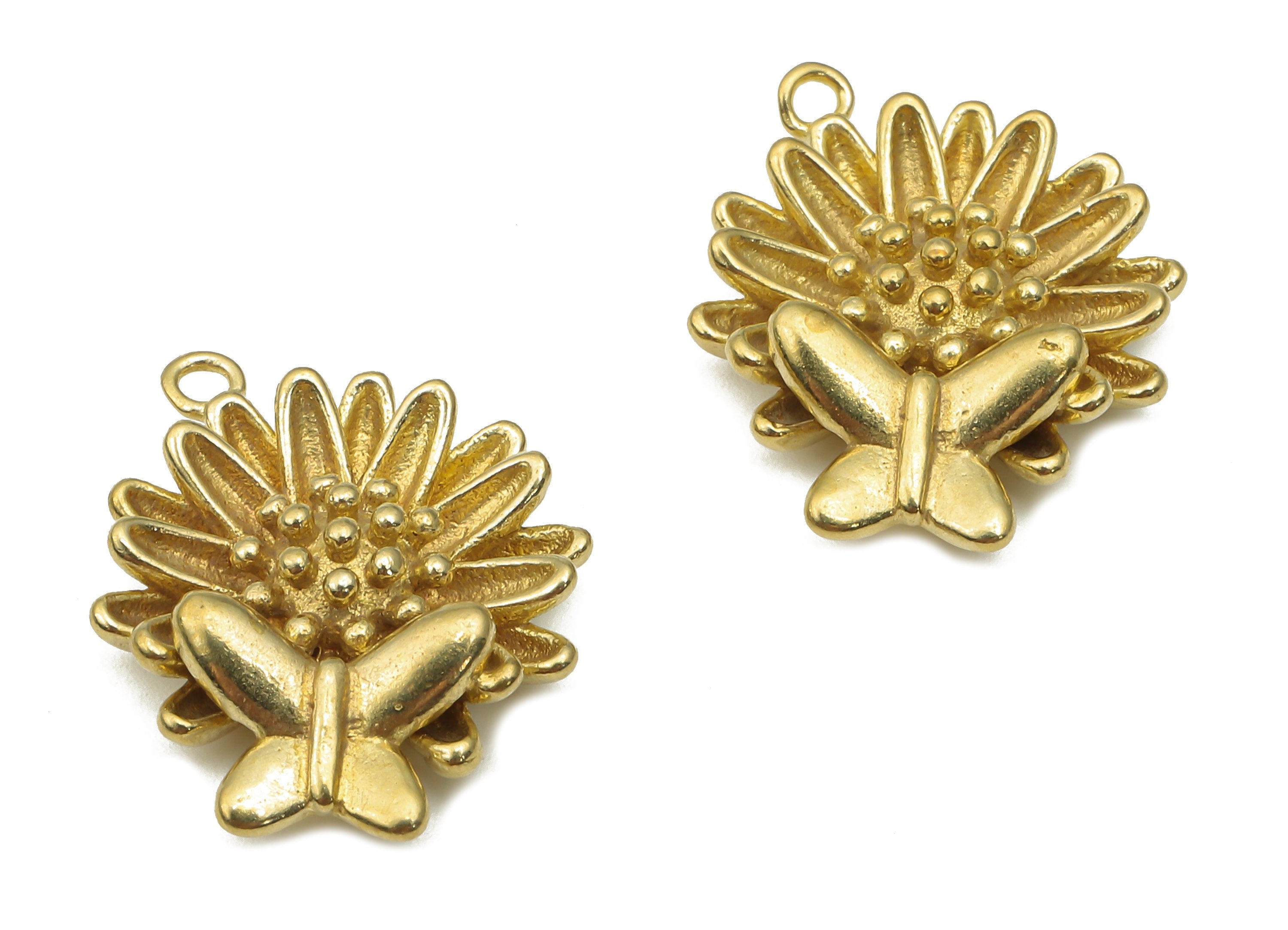 Raw Brass Flower Earrings Charm - Brass Butterfly Pendants Charms - Jewelry Supplies - Brass Earring Findings - 20.15x15.79x4.87mm - PP7525 - DOMEDBAZAAR