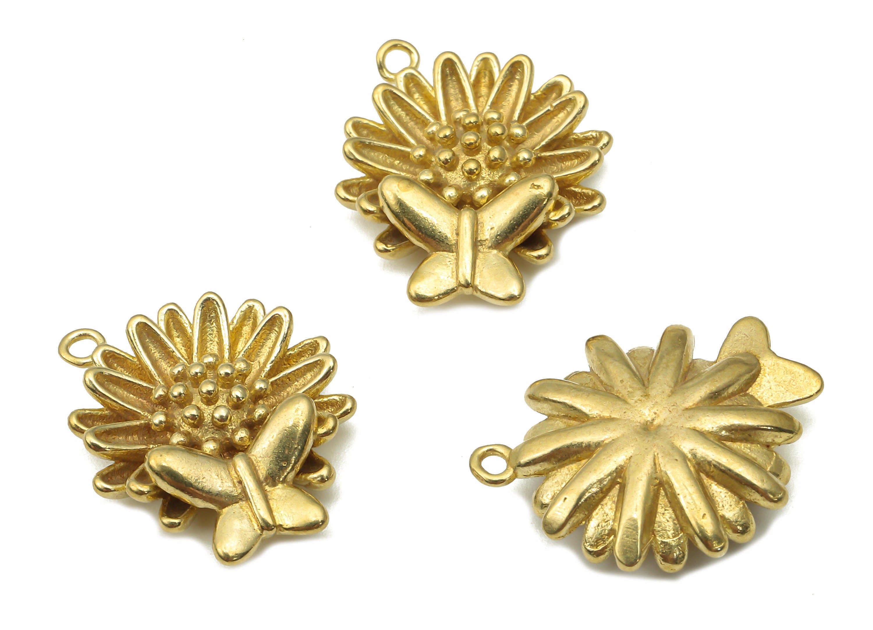 Raw Brass Flower Earrings Charm - Brass Butterfly Pendants Charms - Jewelry Supplies - Brass Earring Findings - 20.15x15.79x4.87mm - PP7525 - DOMEDBAZAAR