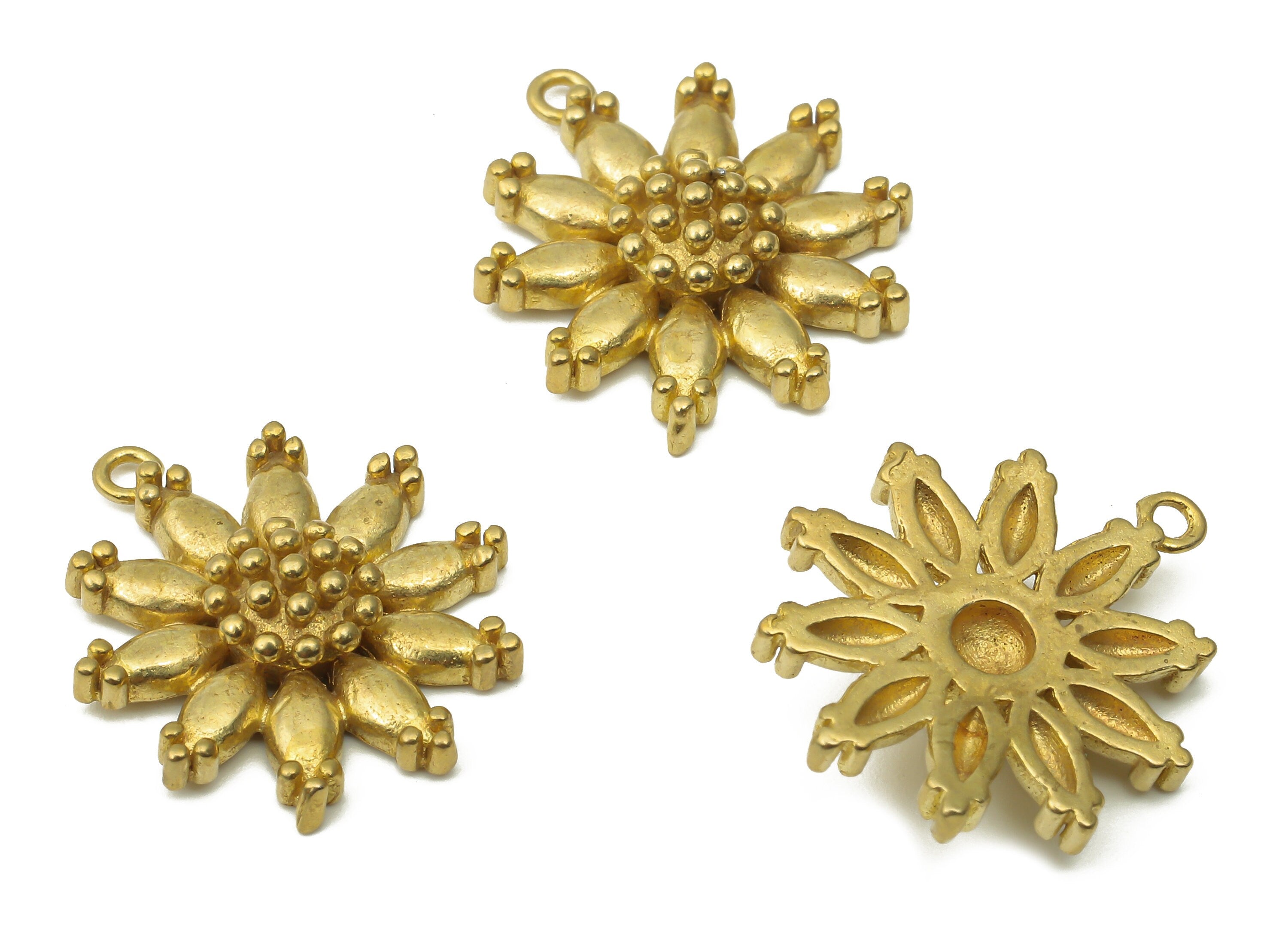 Raw Brass Daisy Flower Charms - Brass Sunflower Earring Charms - Brass Earring findings - Jewelry  Supplies -19.85x16.93x4.25mm- PP7528 - DOMEDBAZAAR