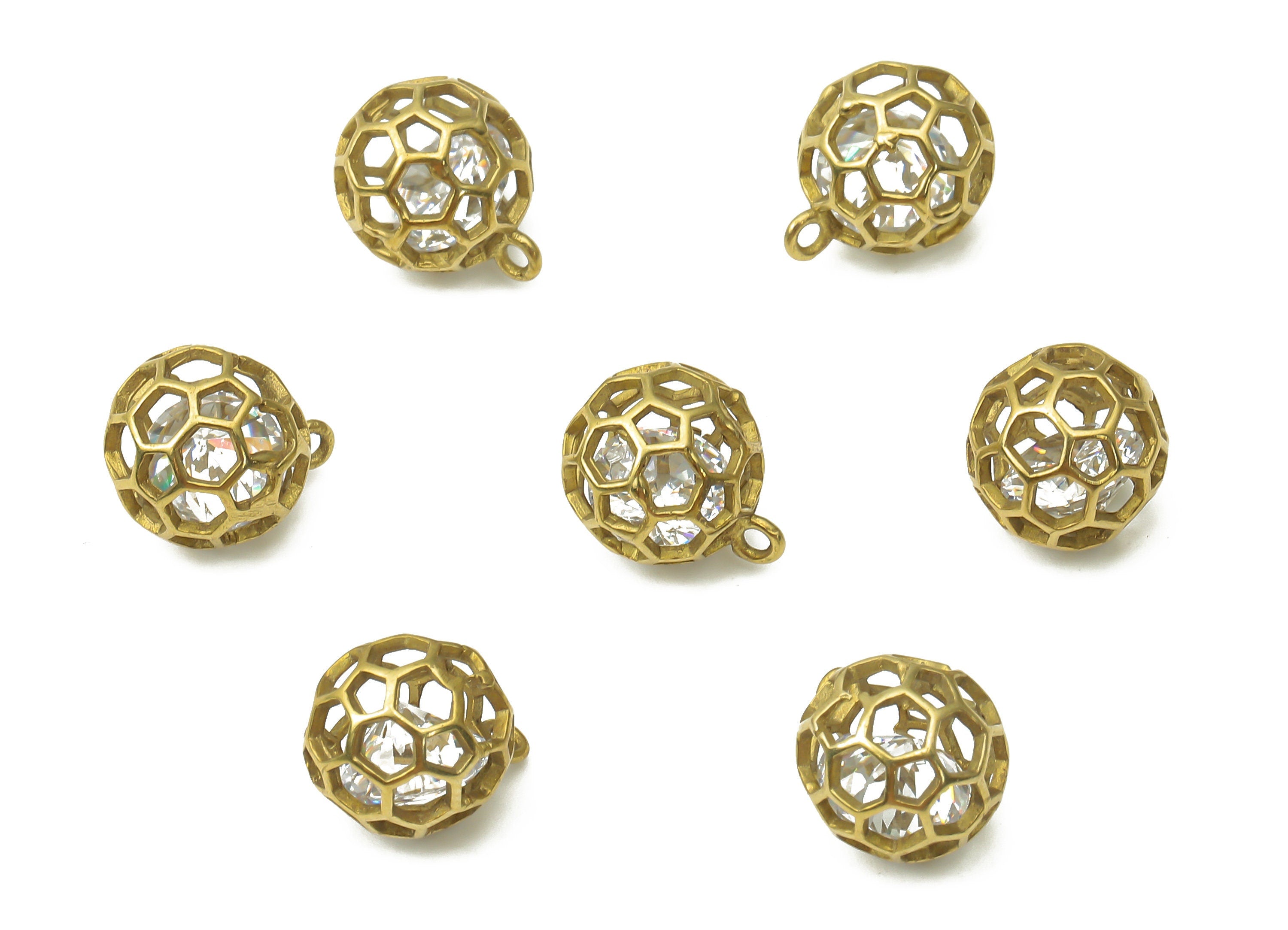 Brass Mini Round Bracelet Charms with Zircon - Raw Brass Ball Pendant Charms - Earring Charms for Jewelry Making -12.46x9.8x9.8mm- PP7530 - DOMEDBAZAAR