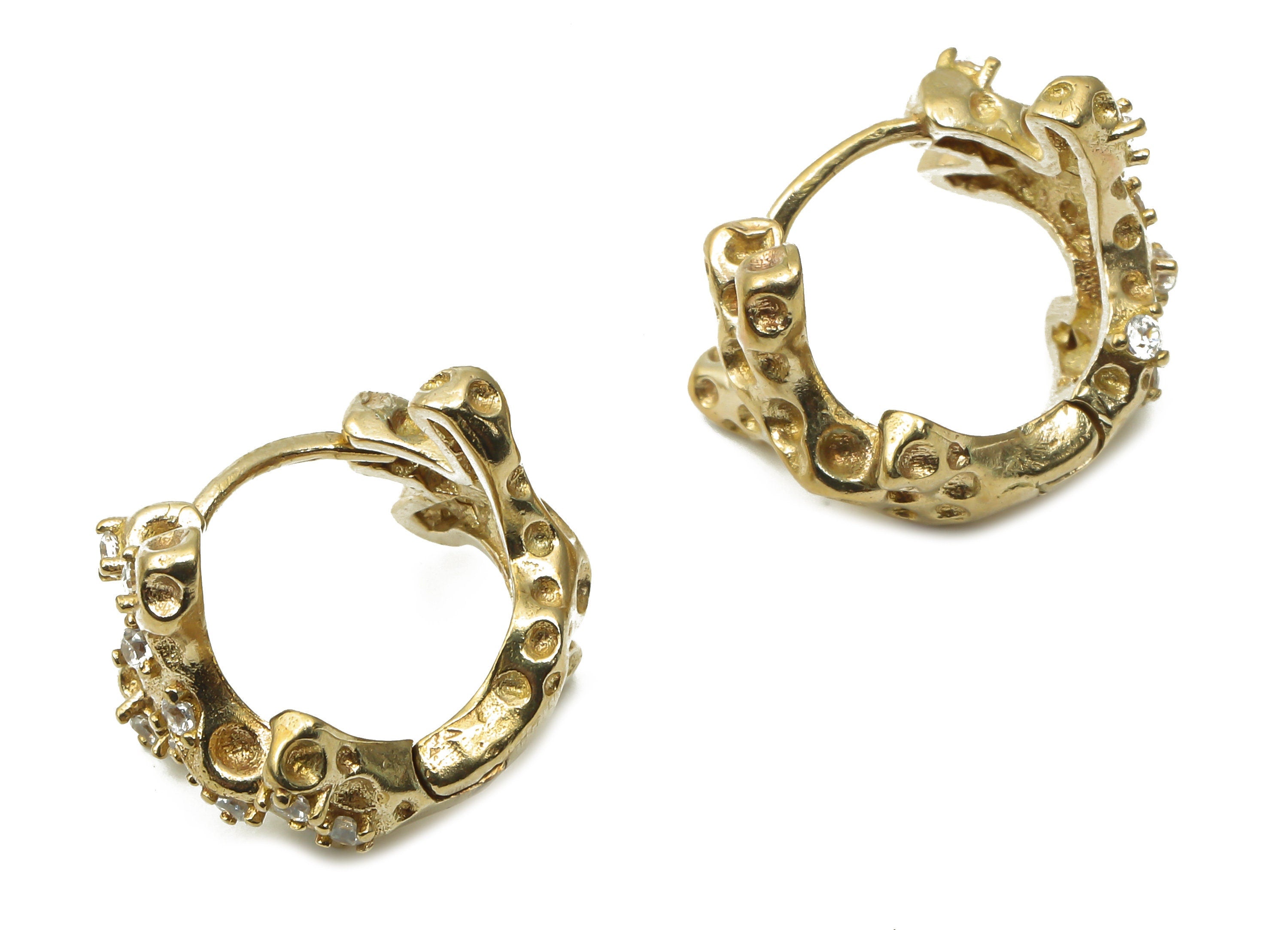 Raw Brass Huggie Hoop Earrings - Brass Textured Earrings - Geometric Hoop Earrings - Jewelry Making Supplies -14.36x12.28x2.16mm - PP7534 - DOMEDBAZAAR