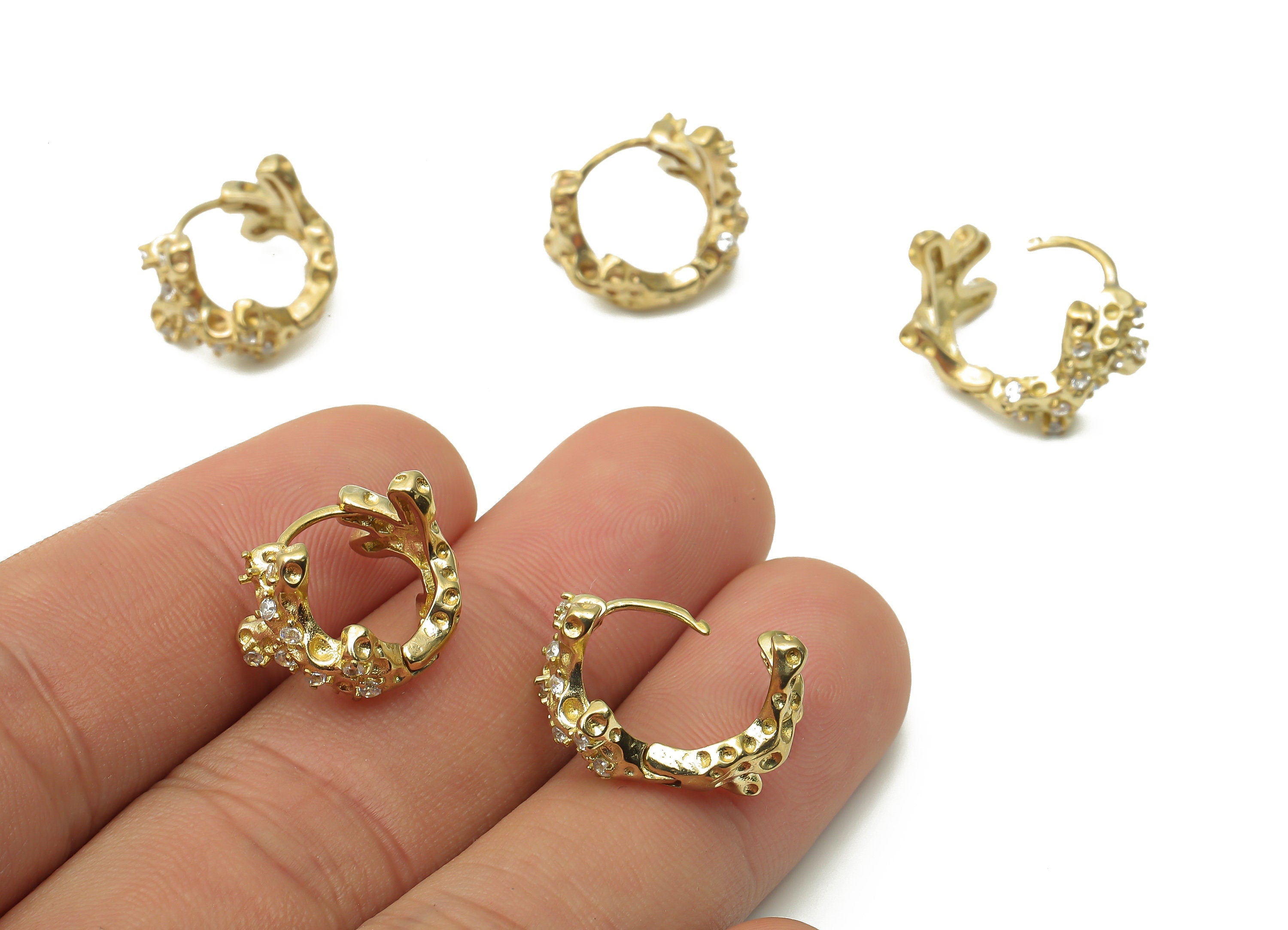 Raw Brass Huggie Hoop Earrings - Brass Textured Earrings - Geometric Hoop Earrings - Jewelry Making Supplies -14.36x12.28x2.16mm - PP7534 - DOMEDBAZAAR