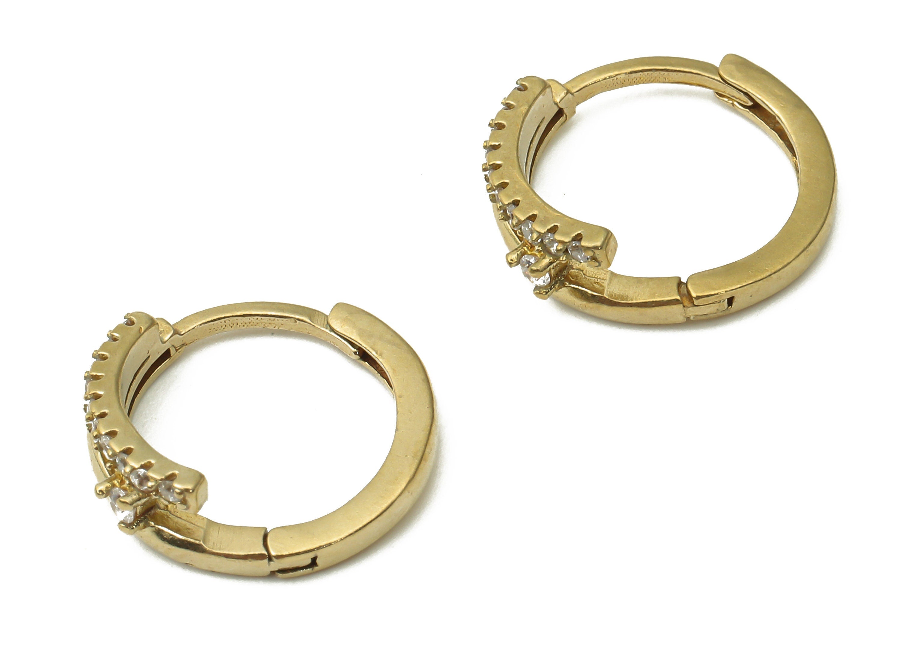 Brass Round Huggie Hoop Earrings - Raw Brass Hoops with Zircons - Earring Findings - Jewelry Making Supplies - 14.96x13.82x1.62mm - PP7535 - DOMEDBAZAAR