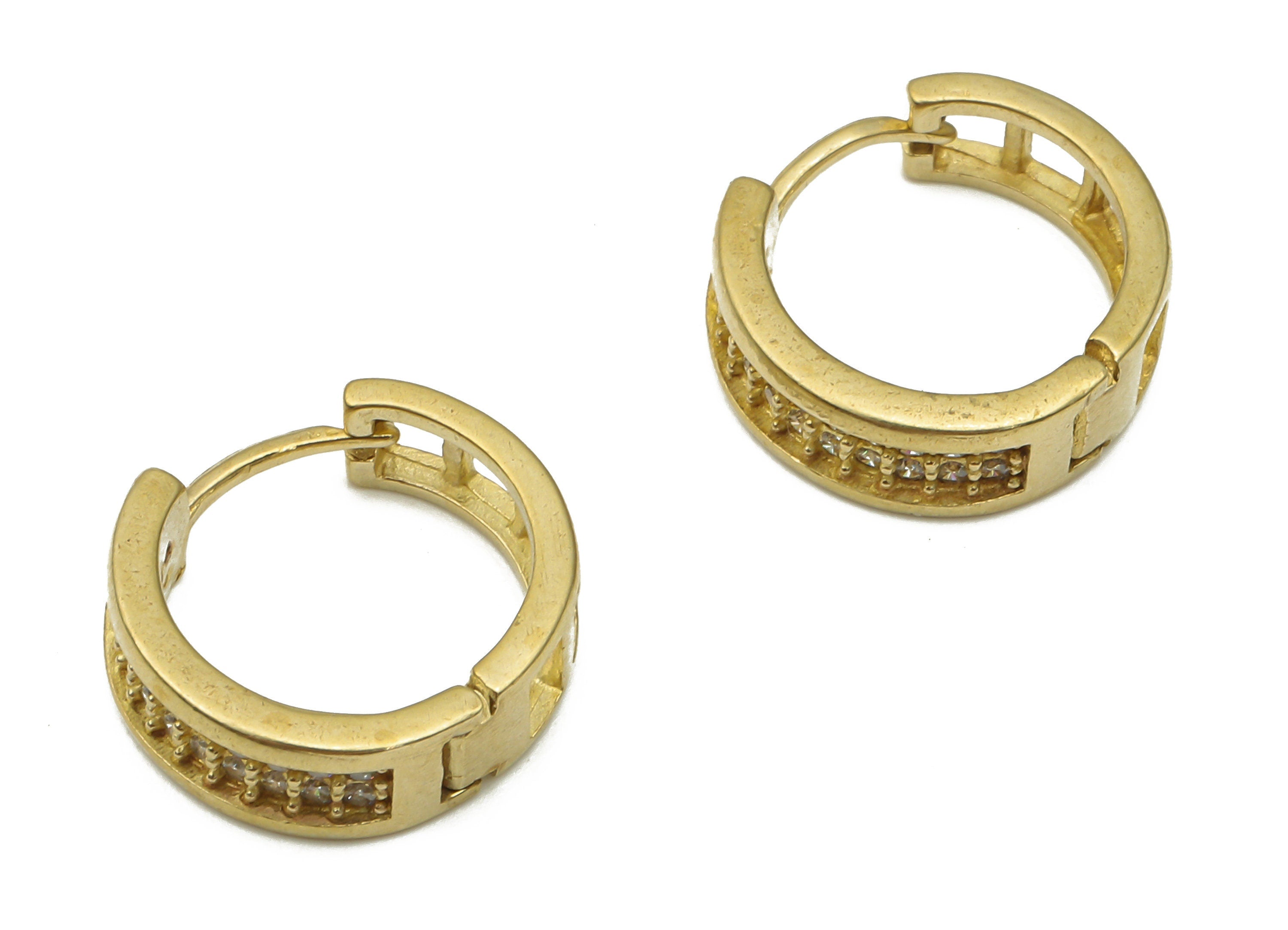Brass Round Hoop Earrings - Raw Brass Hoops Huggie with Zircon -Dainty Hoop Earrings - Jewelry Making Supplies - 12.63x12.63x1.7mm - PP7537 - DOMEDBAZAAR