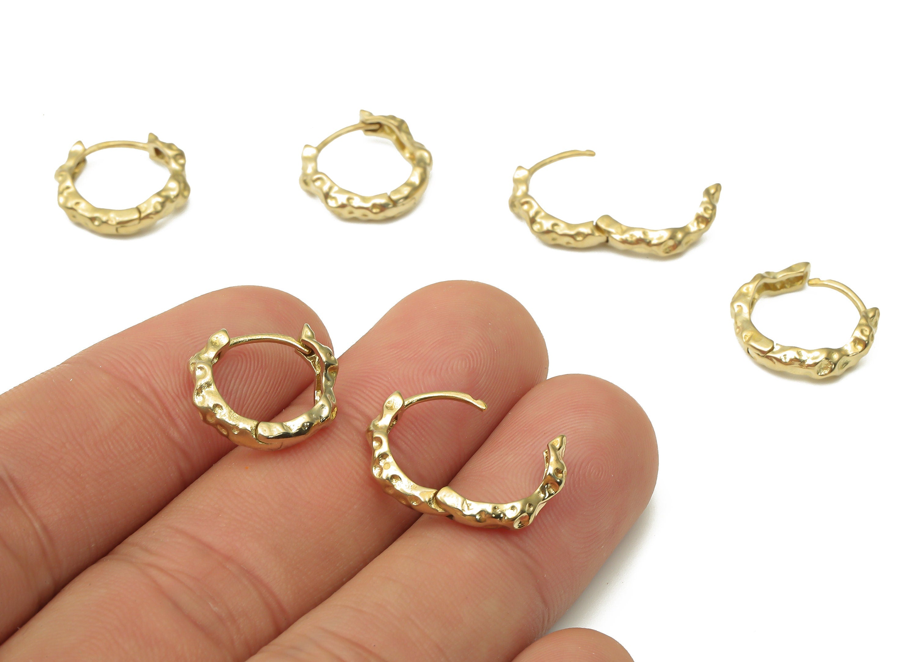 Raw Brass Huggie Hoop Earrings - Brass Textured Leverback Stud Earrings - Geometric Hoop Earrings - Jewelry Supplies - 14x14x2.2mm - PP7539 - DOMEDBAZAAR