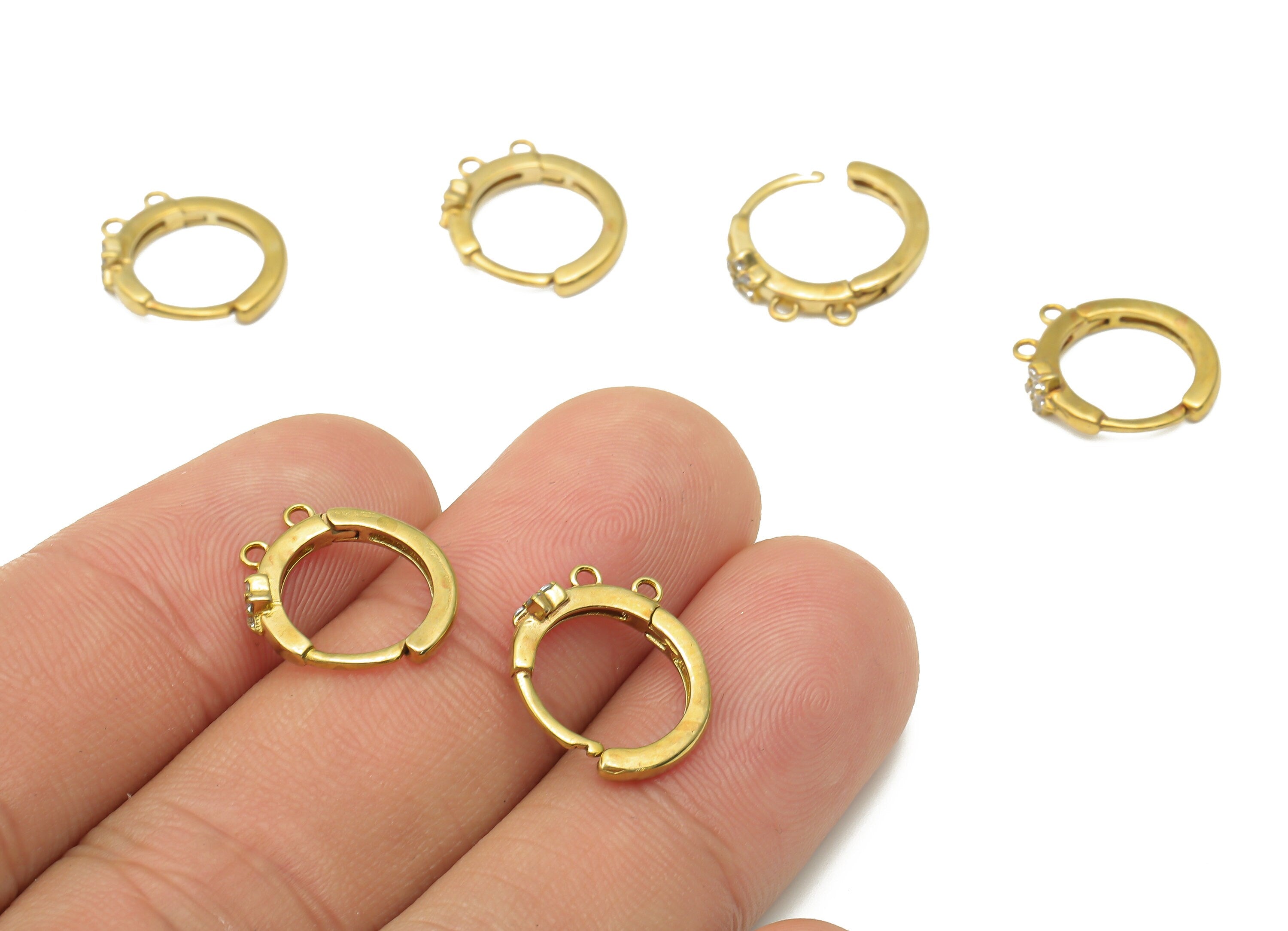 Raw Brass Star Hoop Earrings - Brass Round Huggie Hoop Earrings- 2 Loops Stud Earrings - Jewelry Making Supplies - 14.63x12.3x2.24mm- PP7540 - DOMEDBAZAAR