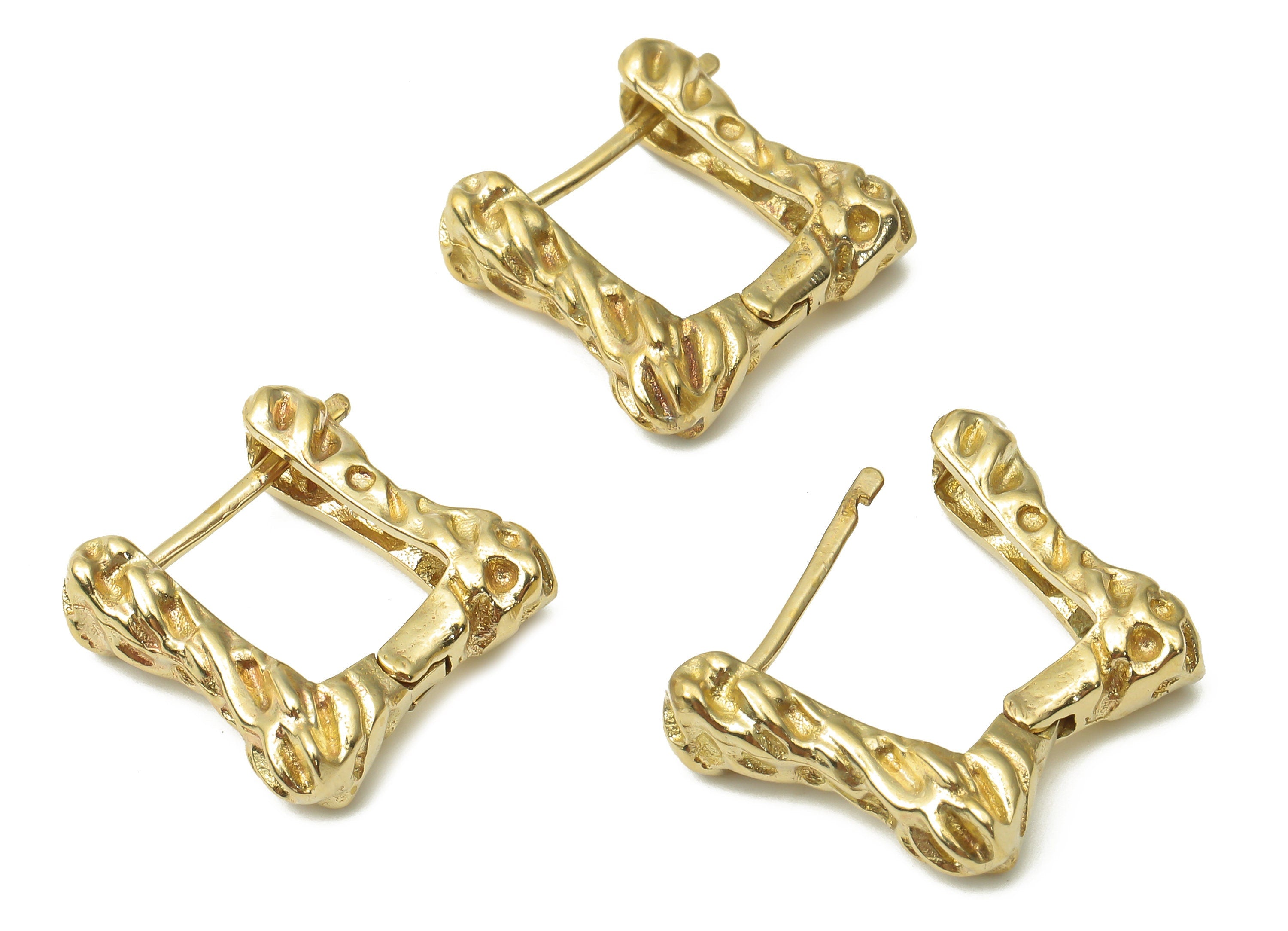 Brass Rectangle Stud Earrings - Raw Brass Textured Earrings - Geometric Hoop Earrings - Jewelry Making Supplies -16.74x16.67x3.3mm- PP7542 - DOMEDBAZAAR