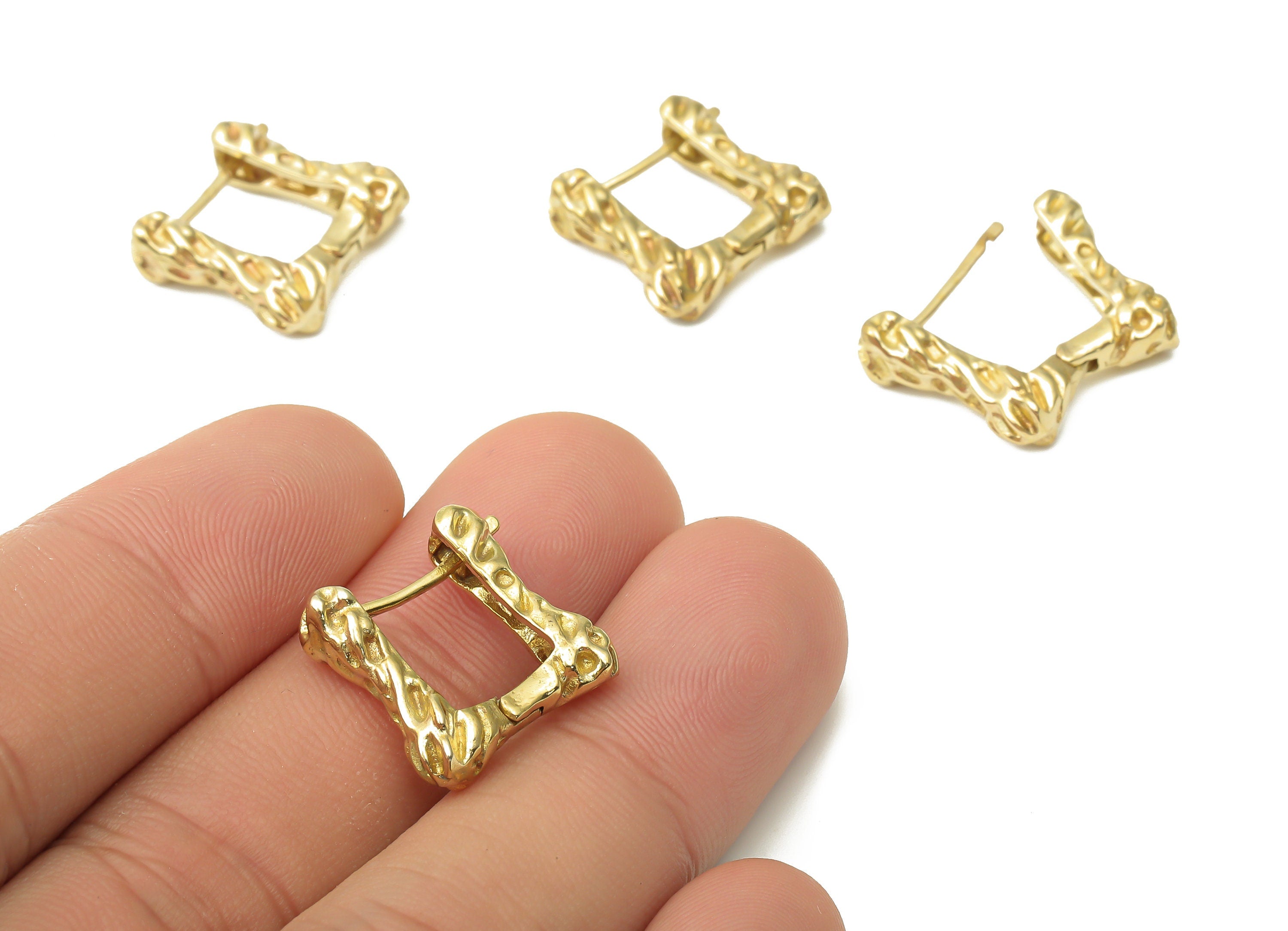 Brass Rectangle Stud Earrings - Raw Brass Textured Earrings - Geometric Hoop Earrings - Jewelry Making Supplies -16.74x16.67x3.3mm- PP7542 - DOMEDBAZAAR