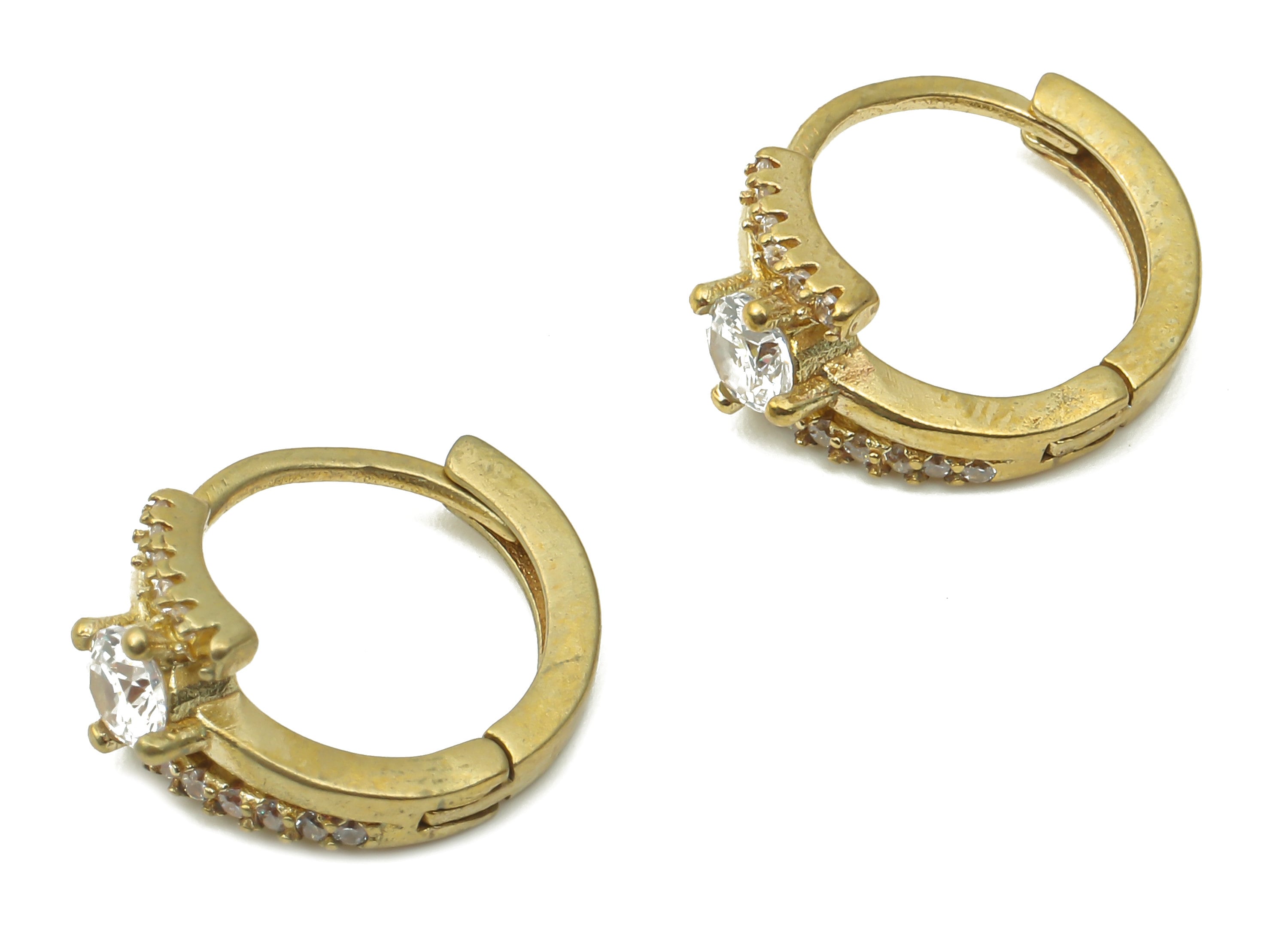 Raw Brass Round Hoop Earrings - Brass Leverback Stud Earrings with Zircon - Earring Findings - Jewelry Supplies -14.98x12.2x3.24mm- PP7544 - DOMEDBAZAAR