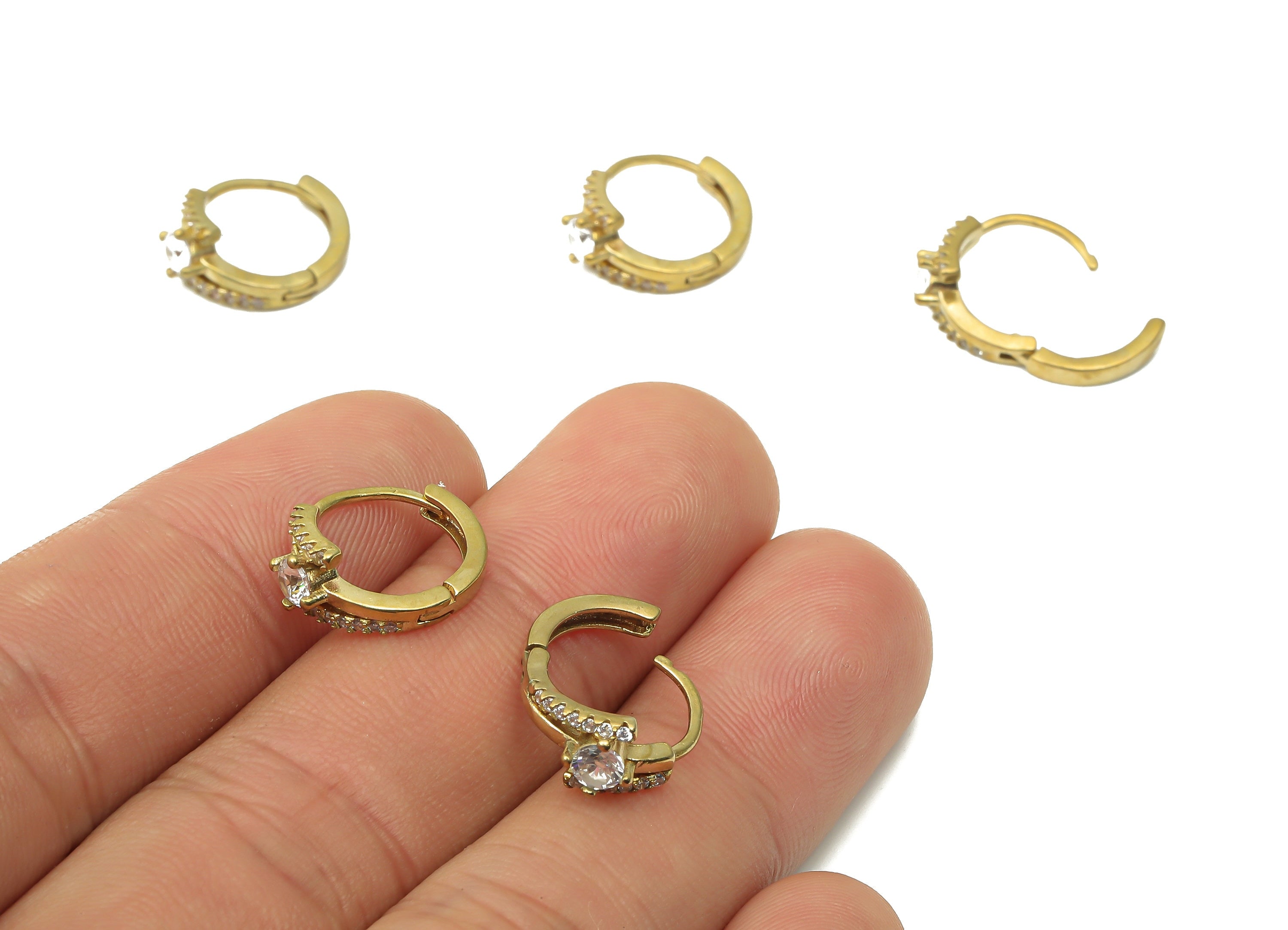 Raw Brass Round Hoop Earrings - Brass Leverback Stud Earrings with Zircon - Earring Findings - Jewelry Supplies -14.98x12.2x3.24mm- PP7544 - DOMEDBAZAAR