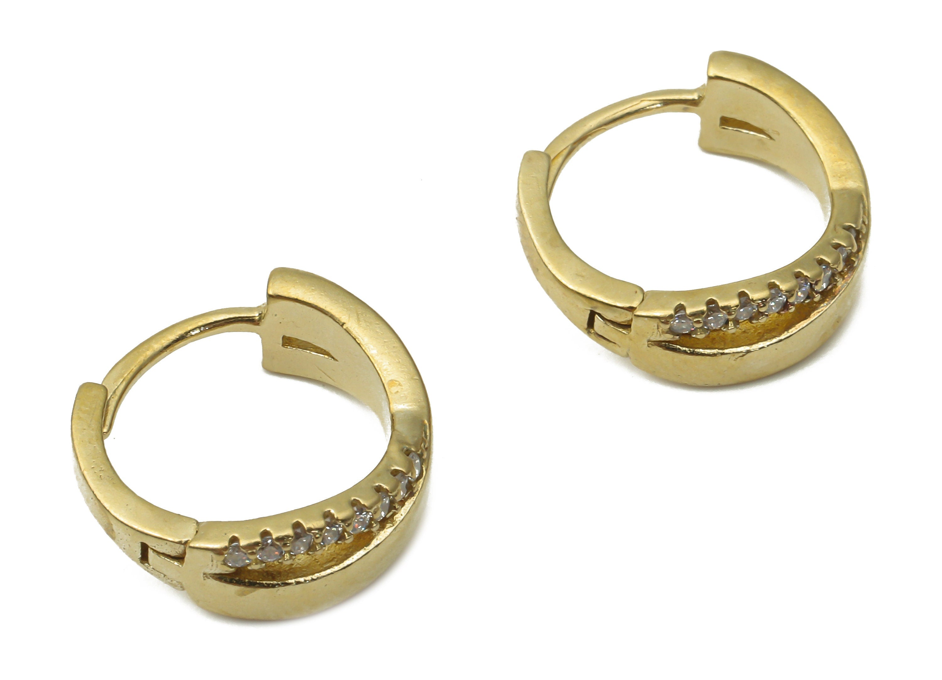 Brass Round Hoop Earrings - Raw Brass Hoops Huggie with Zircon -Dainty Hoop Earrings - Jewelry Making Supplies -13.62x12.48x1.74mm- PP7546 - DOMEDBAZAAR