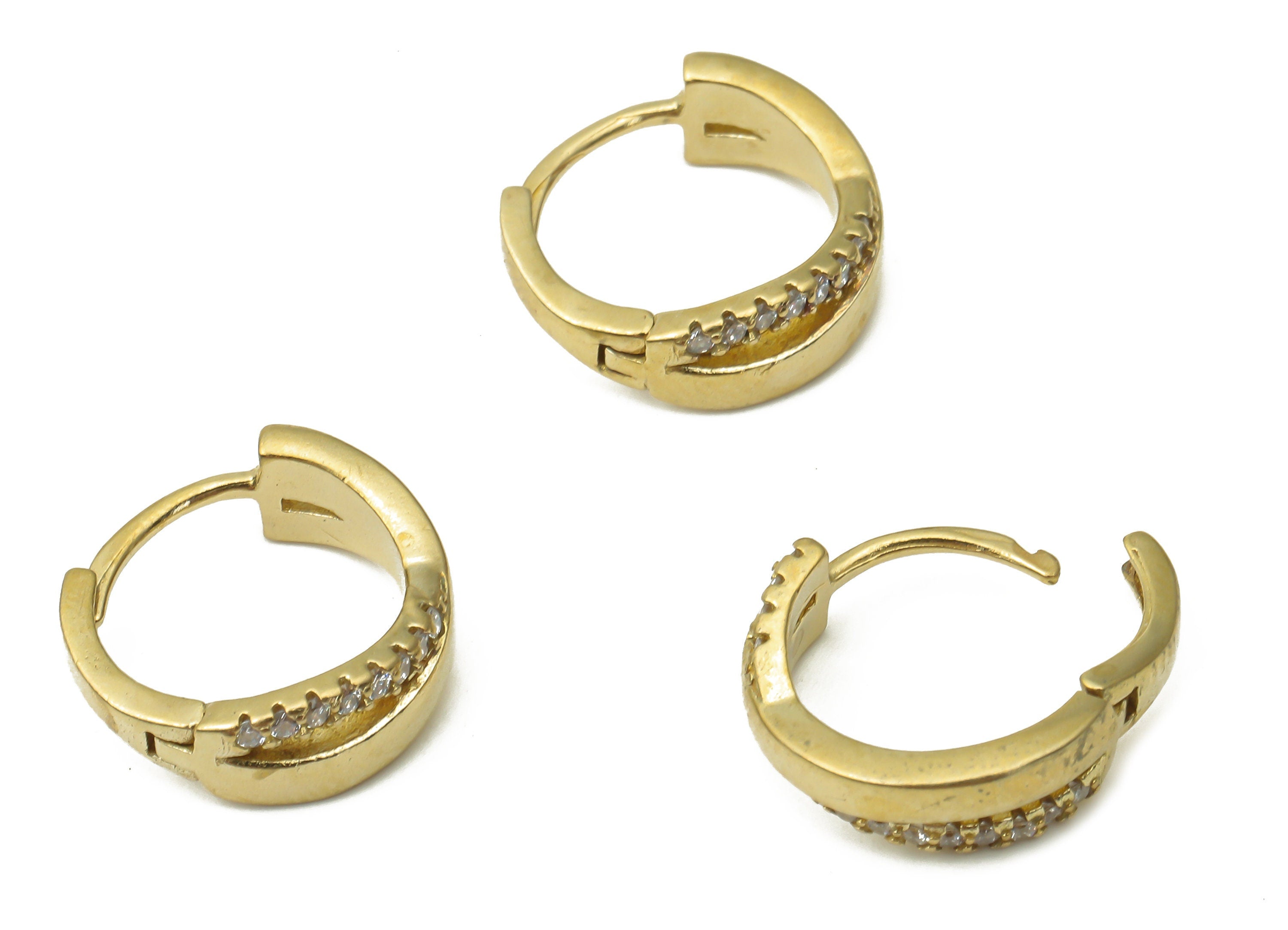 Brass Round Hoop Earrings - Raw Brass Hoops Huggie with Zircon -Dainty Hoop Earrings - Jewelry Making Supplies -13.62x12.48x1.74mm- PP7546 - DOMEDBAZAAR