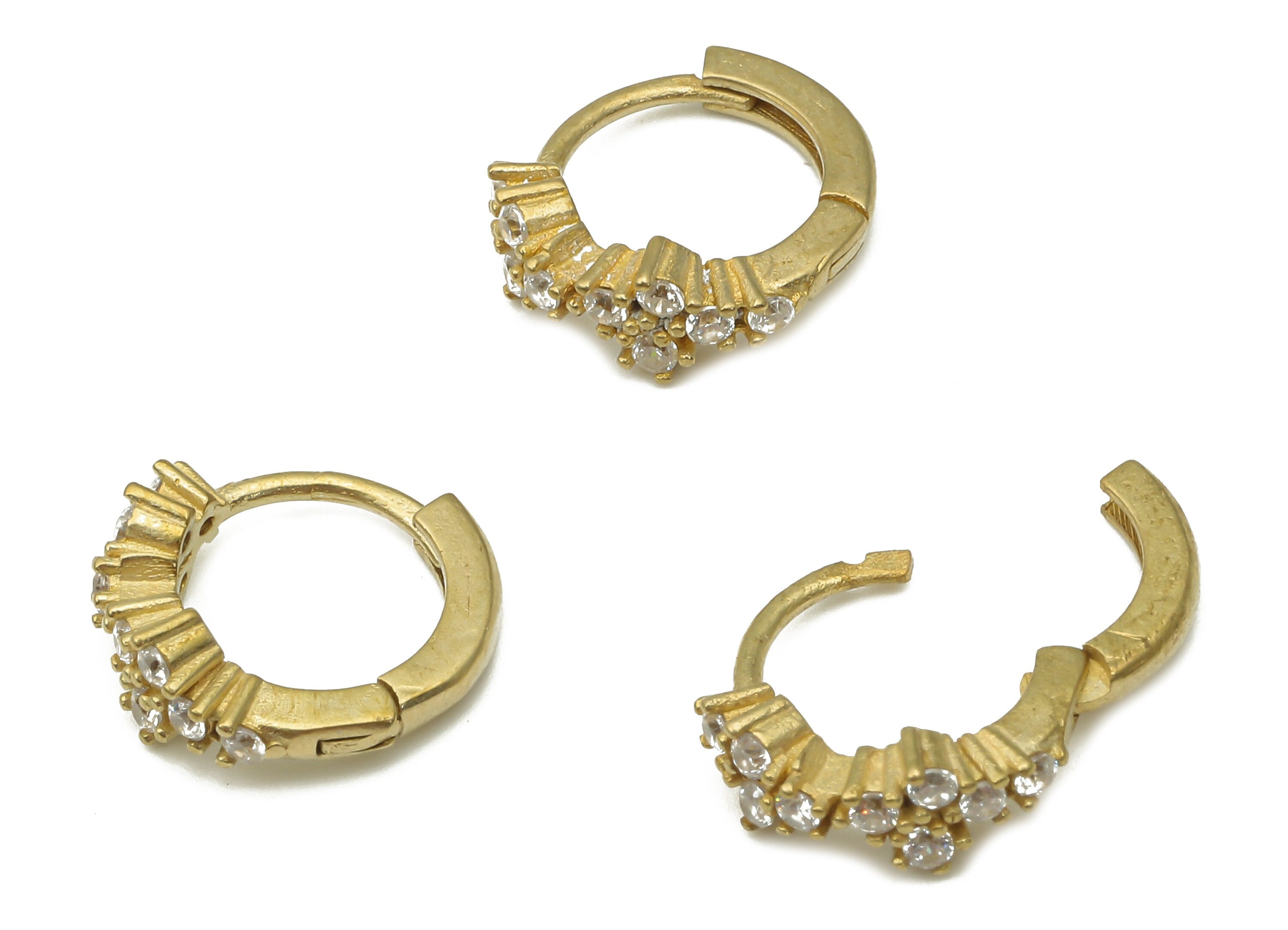 Raw Brass Round Hoop Earrings - Brass Leverback Stud Earrings with Zircon - Earring Findings - Jewelry Supplies -12.24x11.53x2.63mm- PP7547 - DOMEDBAZAAR