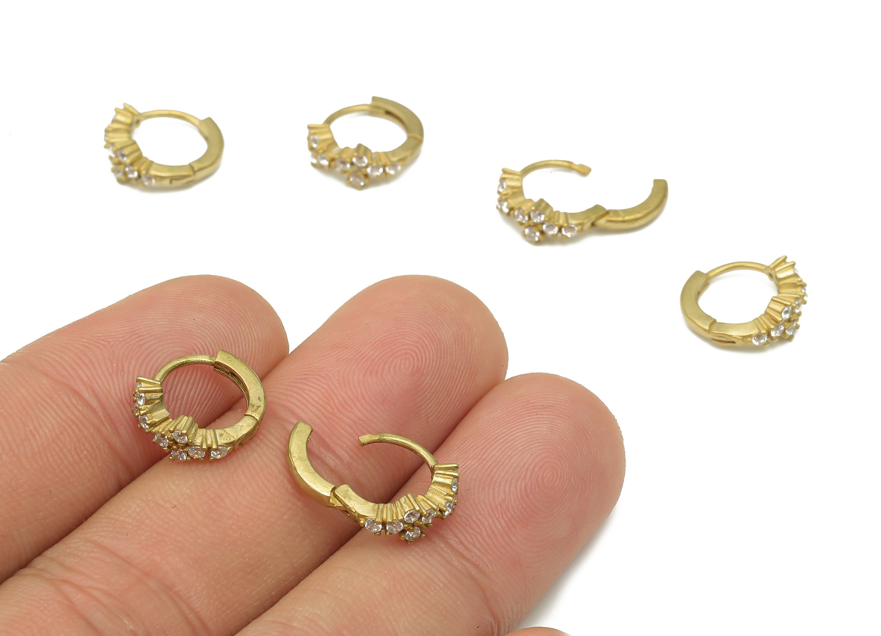 Raw Brass Round Hoop Earrings - Brass Leverback Stud Earrings with Zircon - Earring Findings - Jewelry Supplies -12.24x11.53x2.63mm- PP7547 - DOMEDBAZAAR