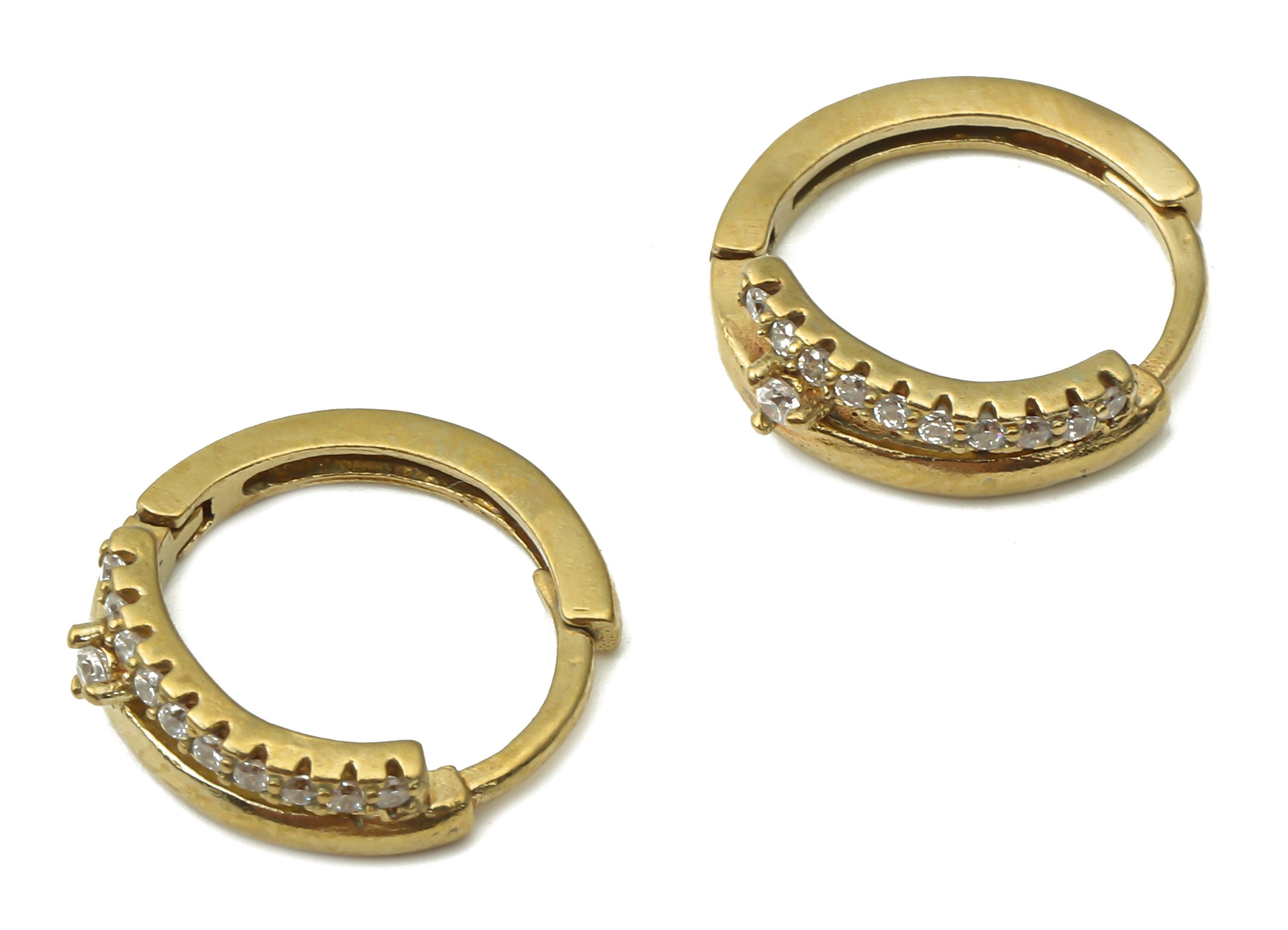 Brass Round Hoop Earrings - Raw Brass Hoops Huggie with Zircon -Dainty Hoops Earrings - Jewelry Making Supplies -15.05x13.8x2.45mm- PP7549 - DOMEDBAZAAR