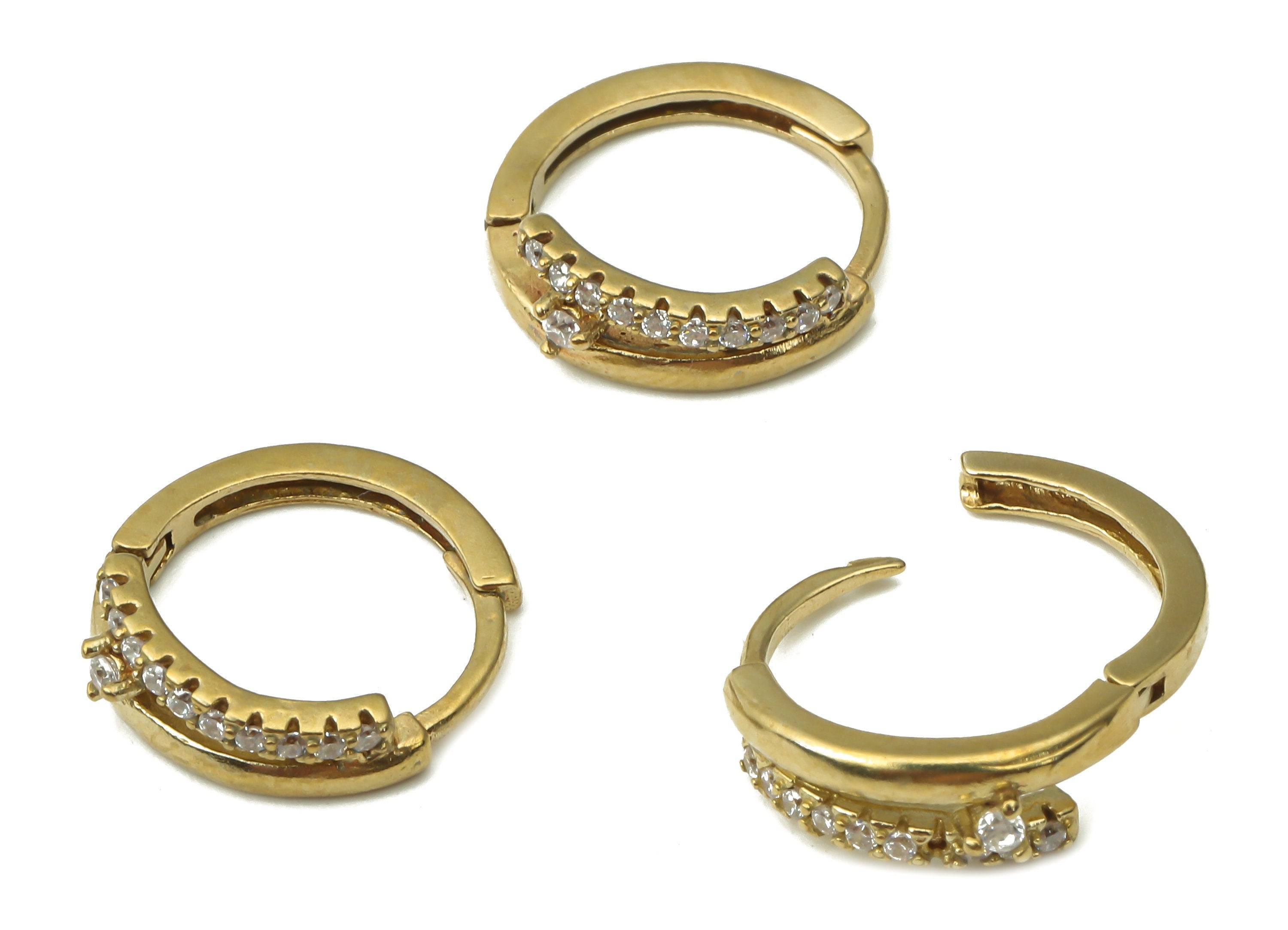 Brass Round Hoop Earrings - Raw Brass Hoops Huggie with Zircon -Dainty Hoops Earrings - Jewelry Making Supplies -15.05x13.8x2.45mm- PP7549 - DOMEDBAZAAR