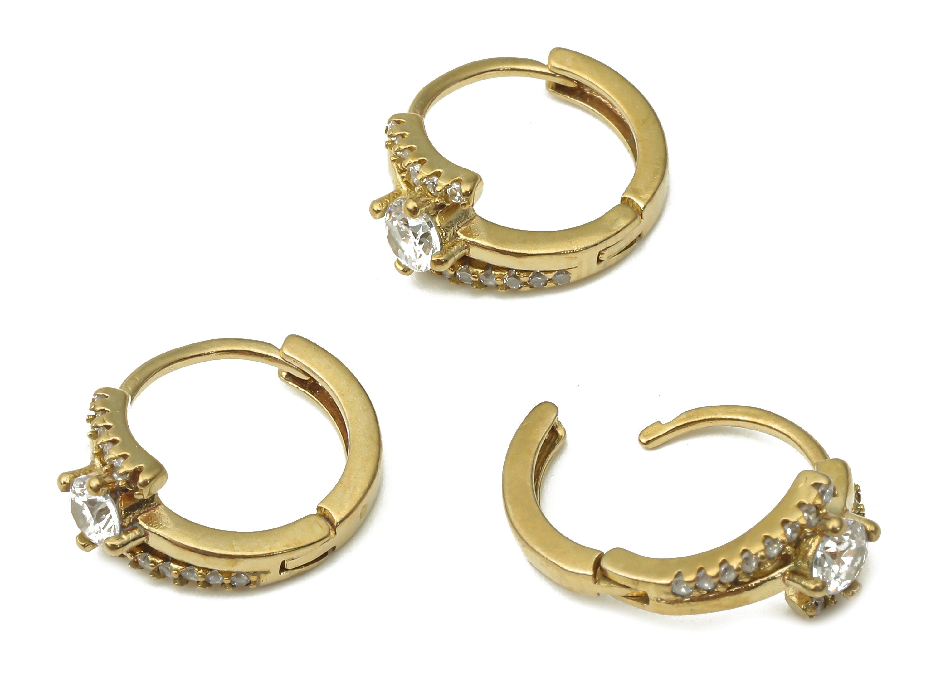 Raw Brass Round Hoop Earrings - Brass Leverback Stud Earrings with Zircon - Earring Findings - Jewelry Supplies -14.87x12.4x3.18mm - PP7556 - DOMEDBAZAAR