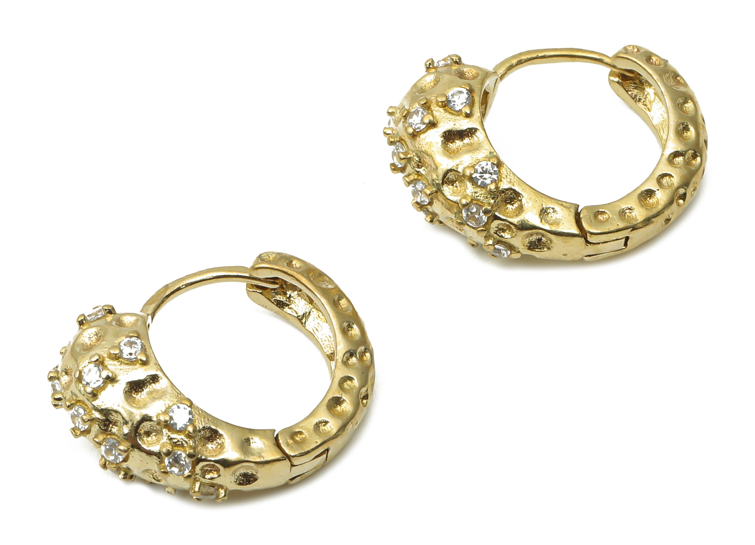 Raw Brass Huggie Hoop Earrings - Brass Textured Leverback Stud Earrings - CZ Paved Hoop Earrings - Jewelry Supplies -17.4x13.74x5mm- PP7558 - DOMEDBAZAAR
