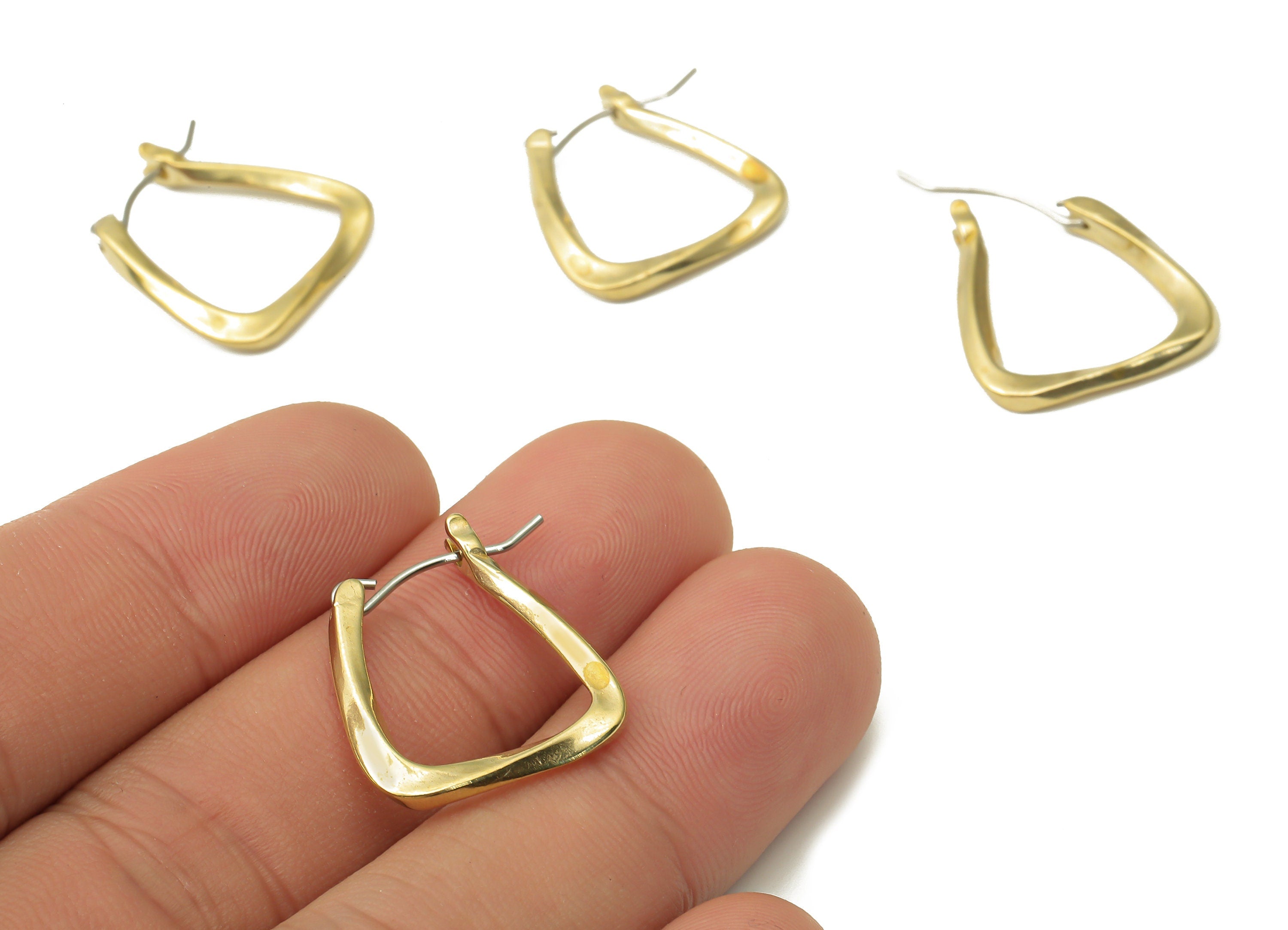 Brass Rectangle Hoop Earring with Hinged Clasp - Raw Brass Twisted Earrings - 925 sterling silver - 19.9x19.07x2.7mm- PP7561 - DOMEDBAZAAR