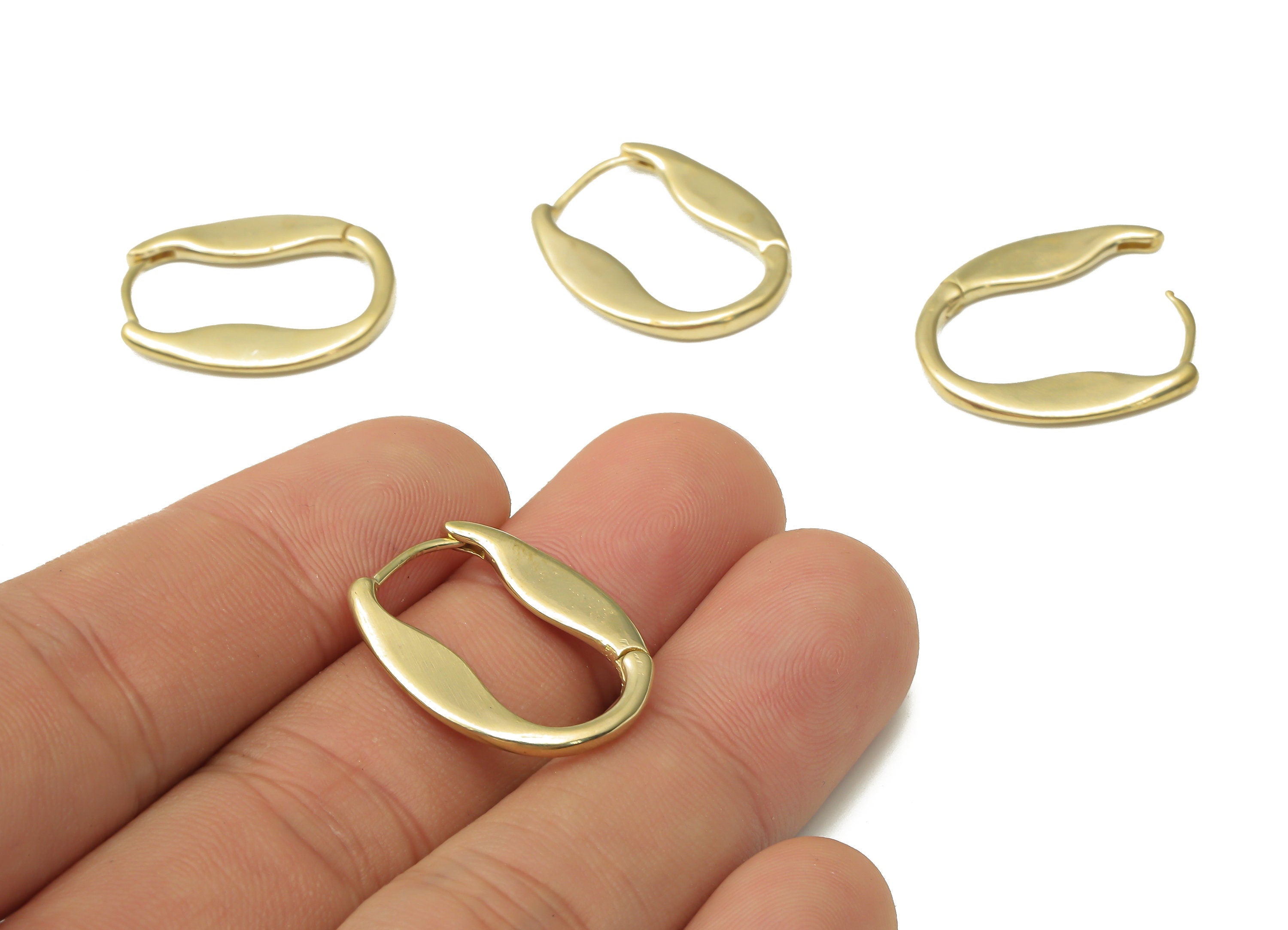 Raw Brass Oval Hoop Earrings - Brass Oval Leverback Stud Earrings - Earring Findings - Jewelry Making Supplies - 22.97x18.8x1.3mm - PP7567 - DOMEDBAZAAR