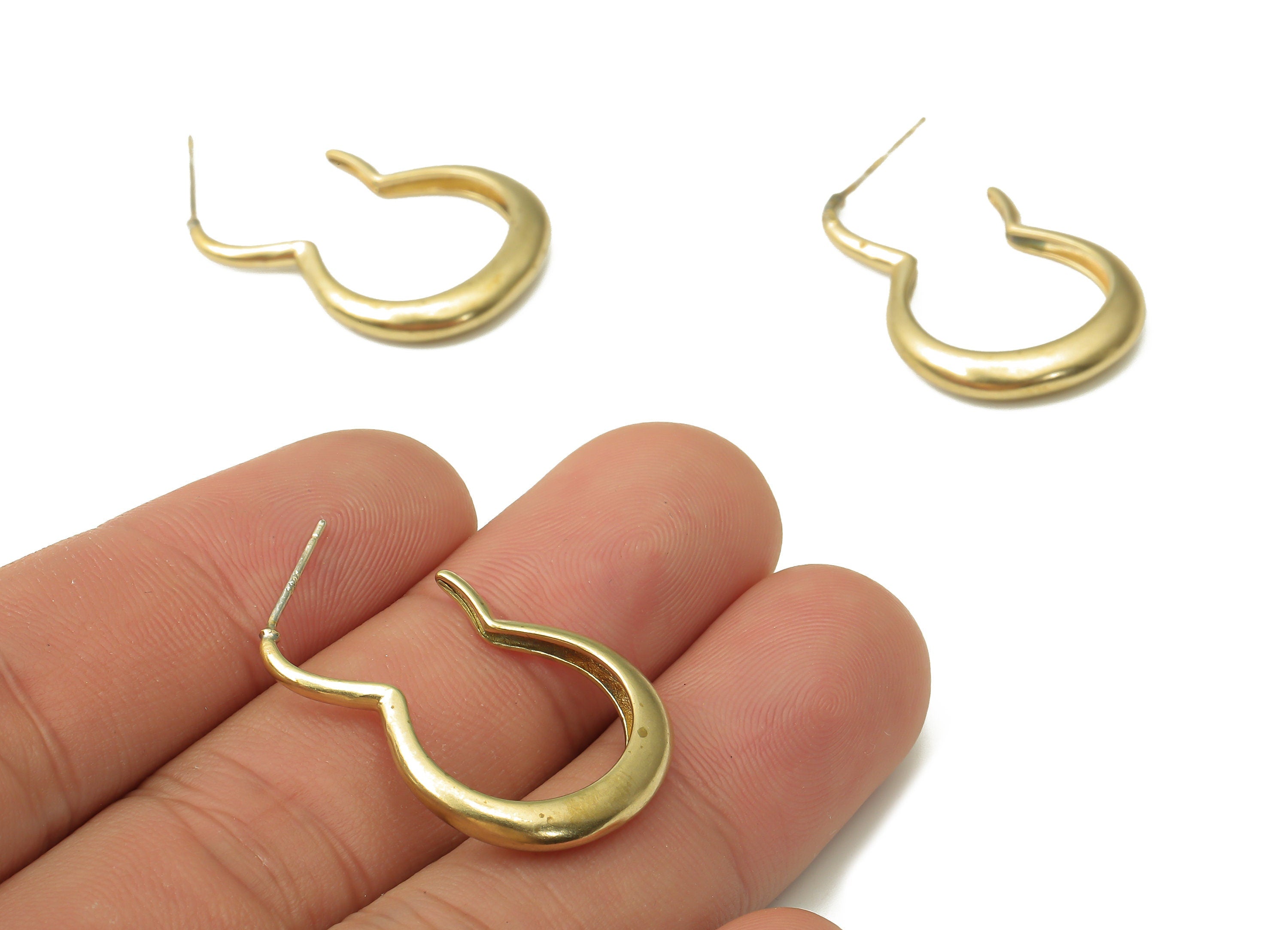 Brass 925 Silver Needle Hoop Earrings - Raw Brass Open Hoop Earring - Brass Findings - Jewelry Making Supplies - 29.7x20.09x3.72mm - PP7576 - DOMEDBAZAAR